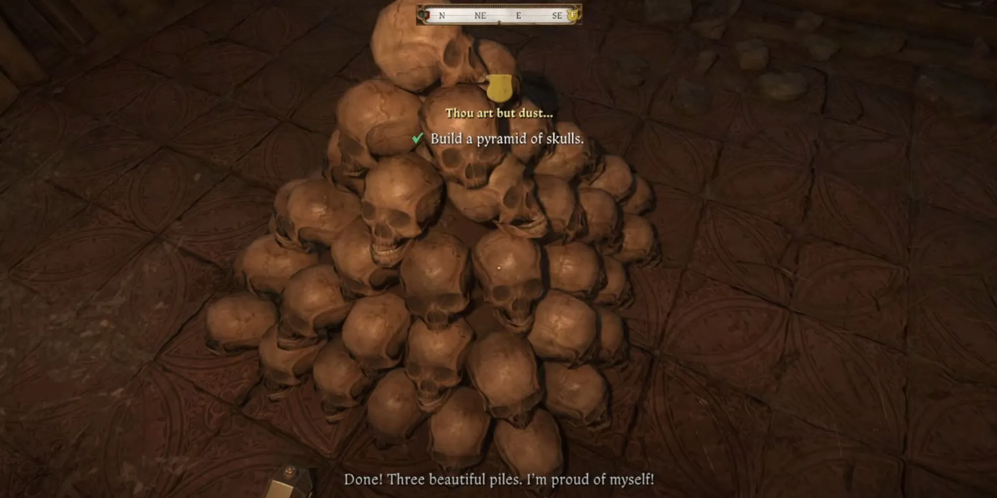 Kim tự tháp sọ người đã hoàn thành trong nhà nguyện Sedletz game Kingdom Come Deliverance 2