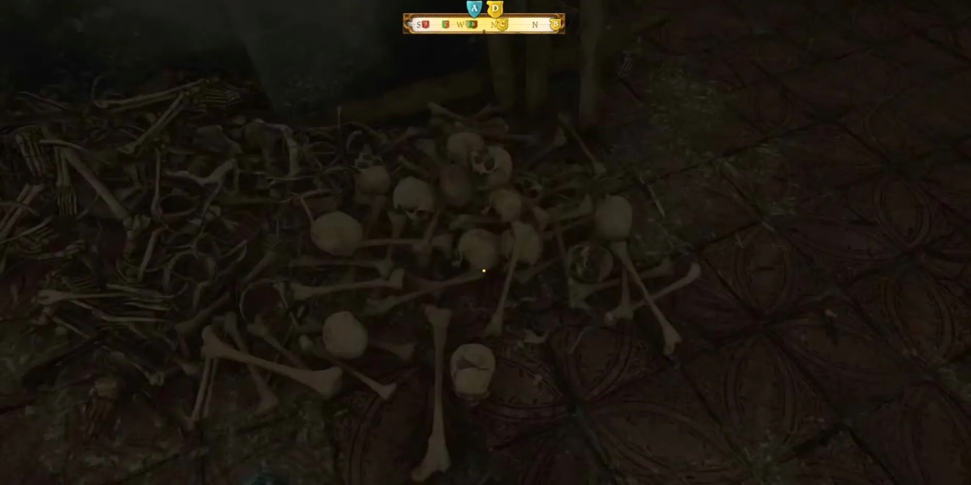 Nhân vật Henry thu thập sọ người trong nhà nguyện cho nhiệm vụ Thou Art But Dust game KCD2