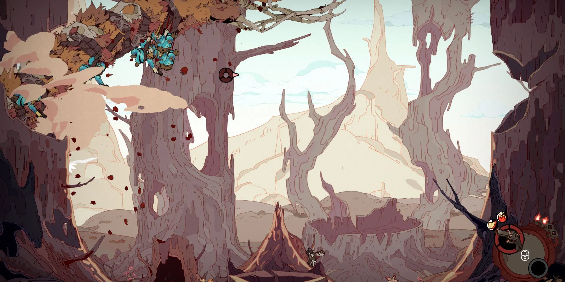 Ảnh chụp màn hình trận đấu boss Worm trong game Metroidvania Laika: Aged Through Blood