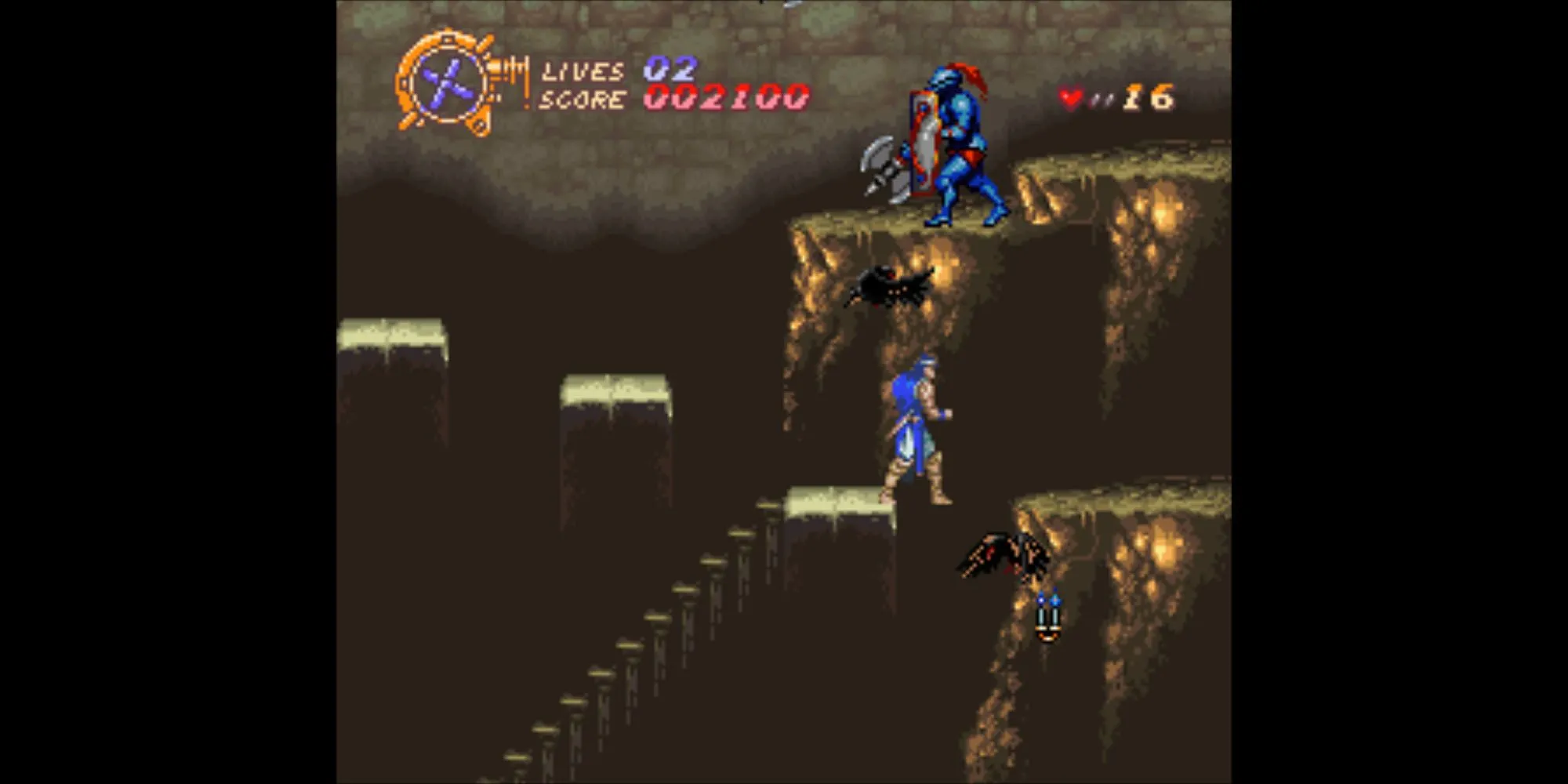 Belmont đối mặt với kẻ thù trong Castlevania Dracula X trên SNES
