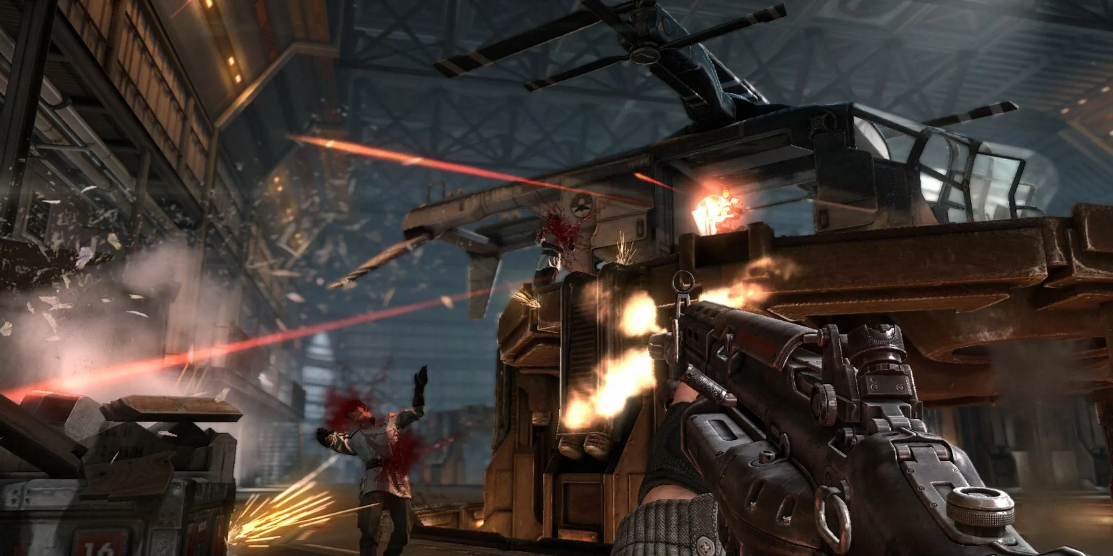 BJ Blazkowicz bắn những người lính Đức Quốc xã trong một cảnh chiến đấu của Wolfenstein: The New Order