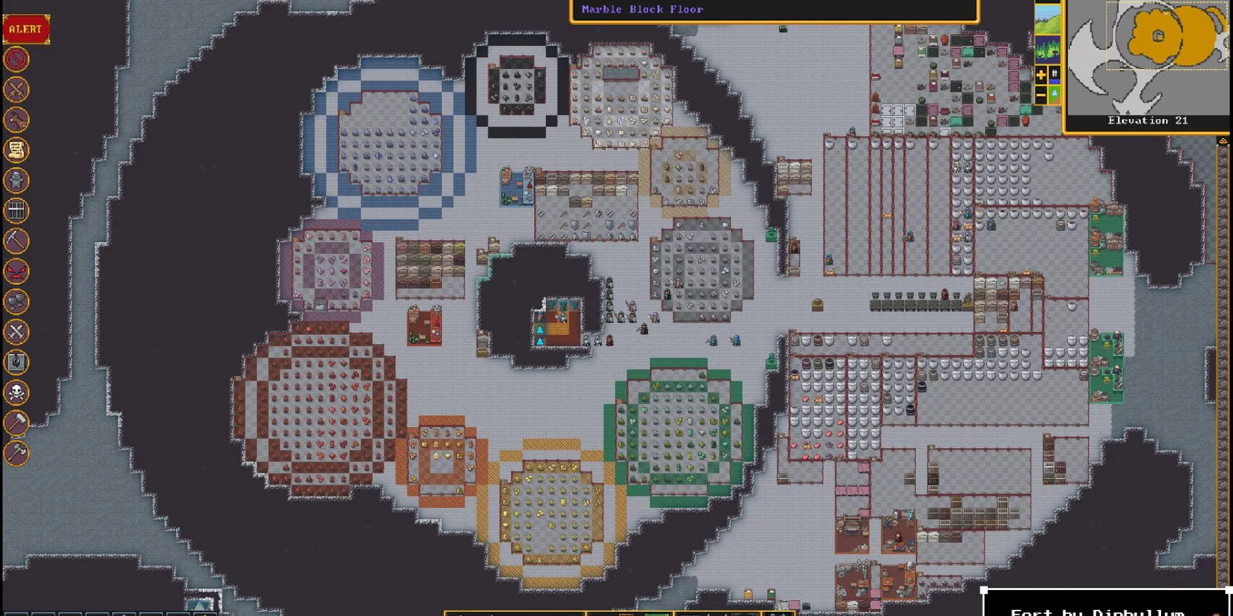 Bố cục chi tiết của một pháo đài dưới lòng đất trong game chiến thuật mô phỏng Dwarf Fortress