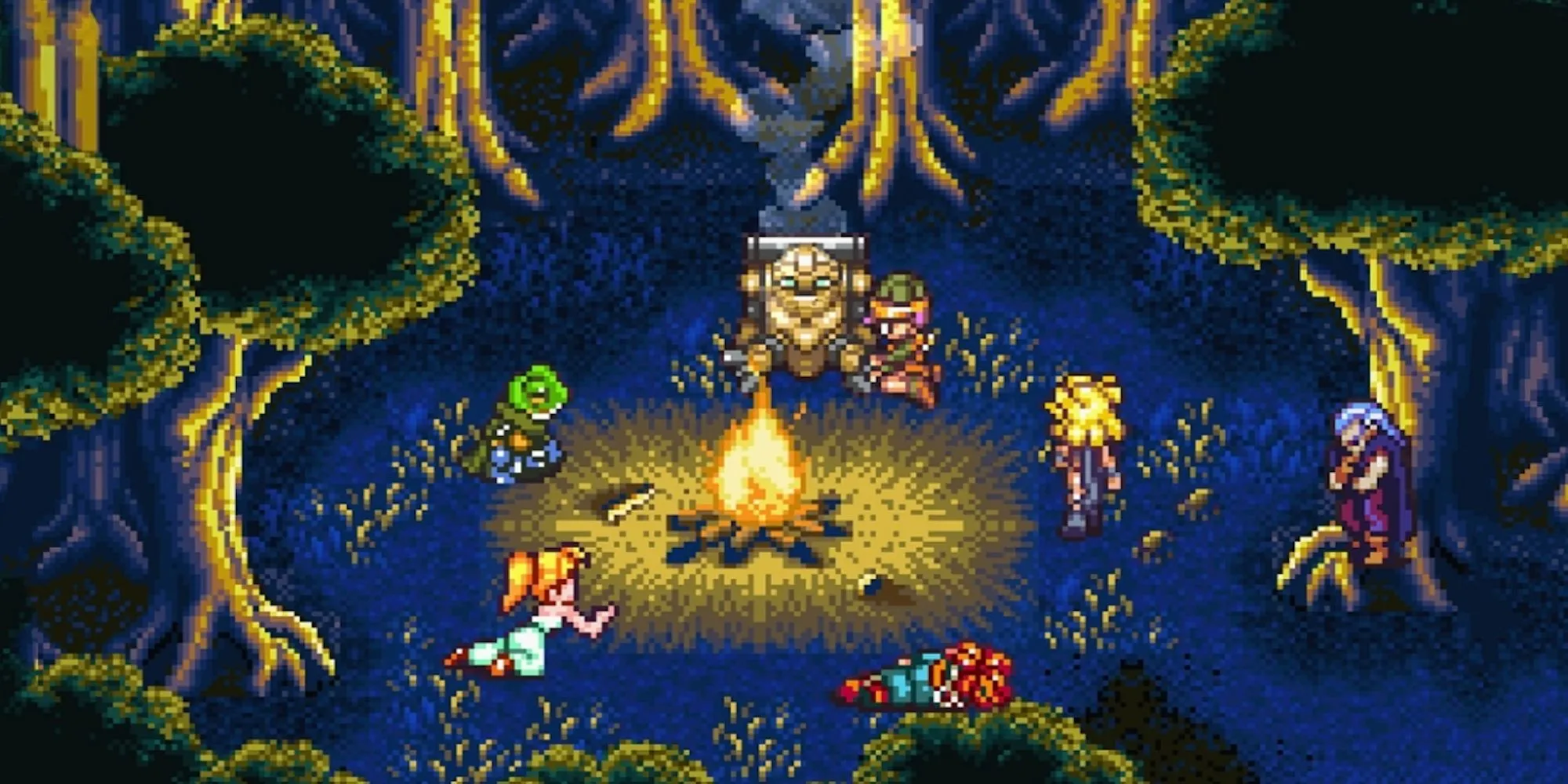 Các nhân vật chính game JRPG huyền thoại Chrono Trigger tụ tập bên lửa