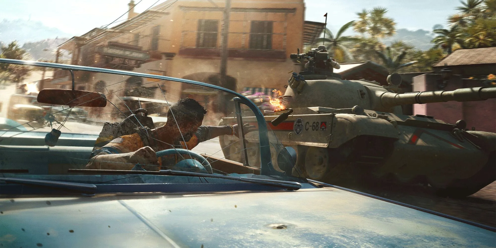 Chiếc xe trong Far Cry 6 đang lái và ném Molotov