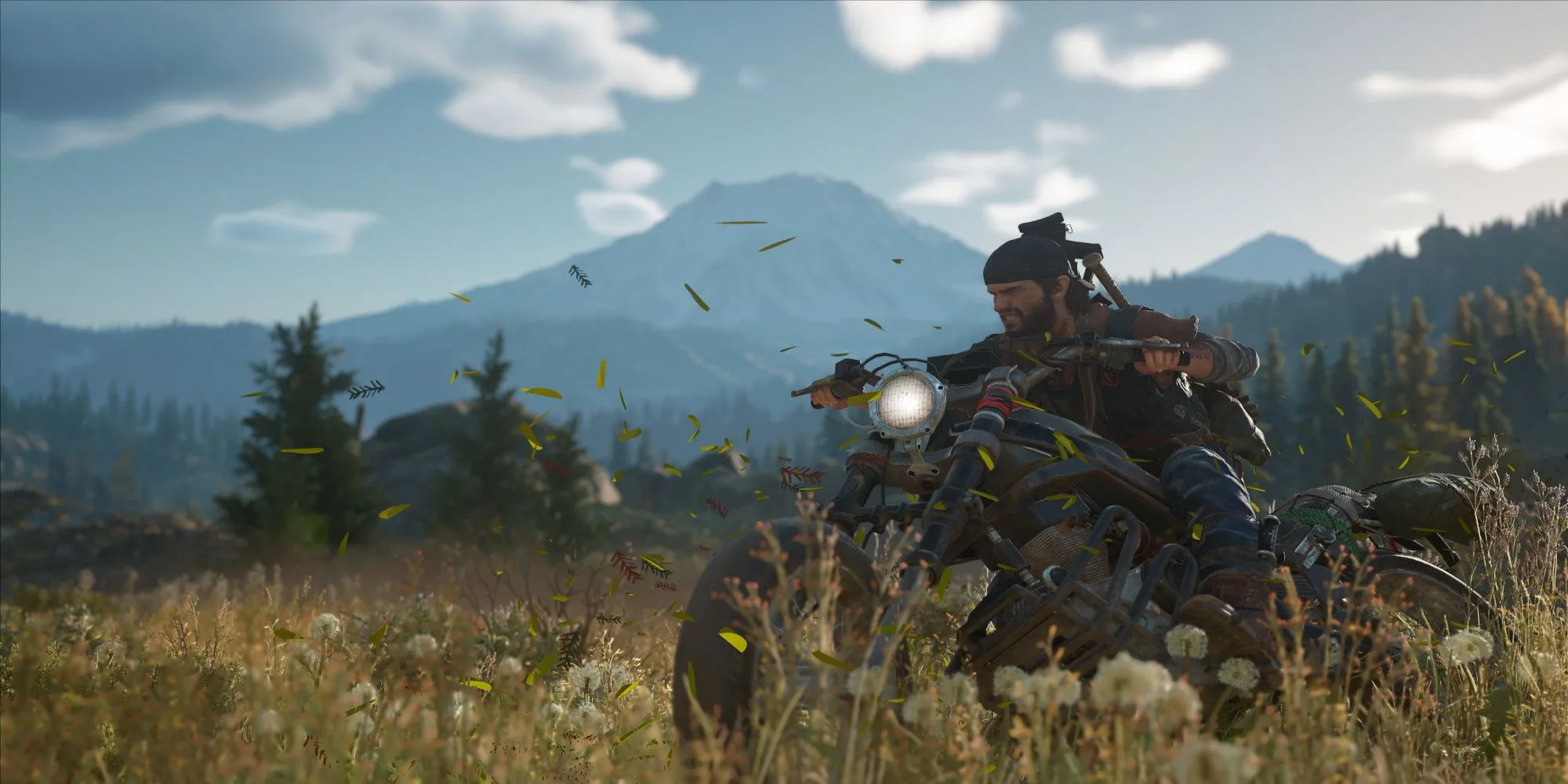 Deacon St. John lái xe máy băng qua cánh đồng đầy zombie trong Days Gone