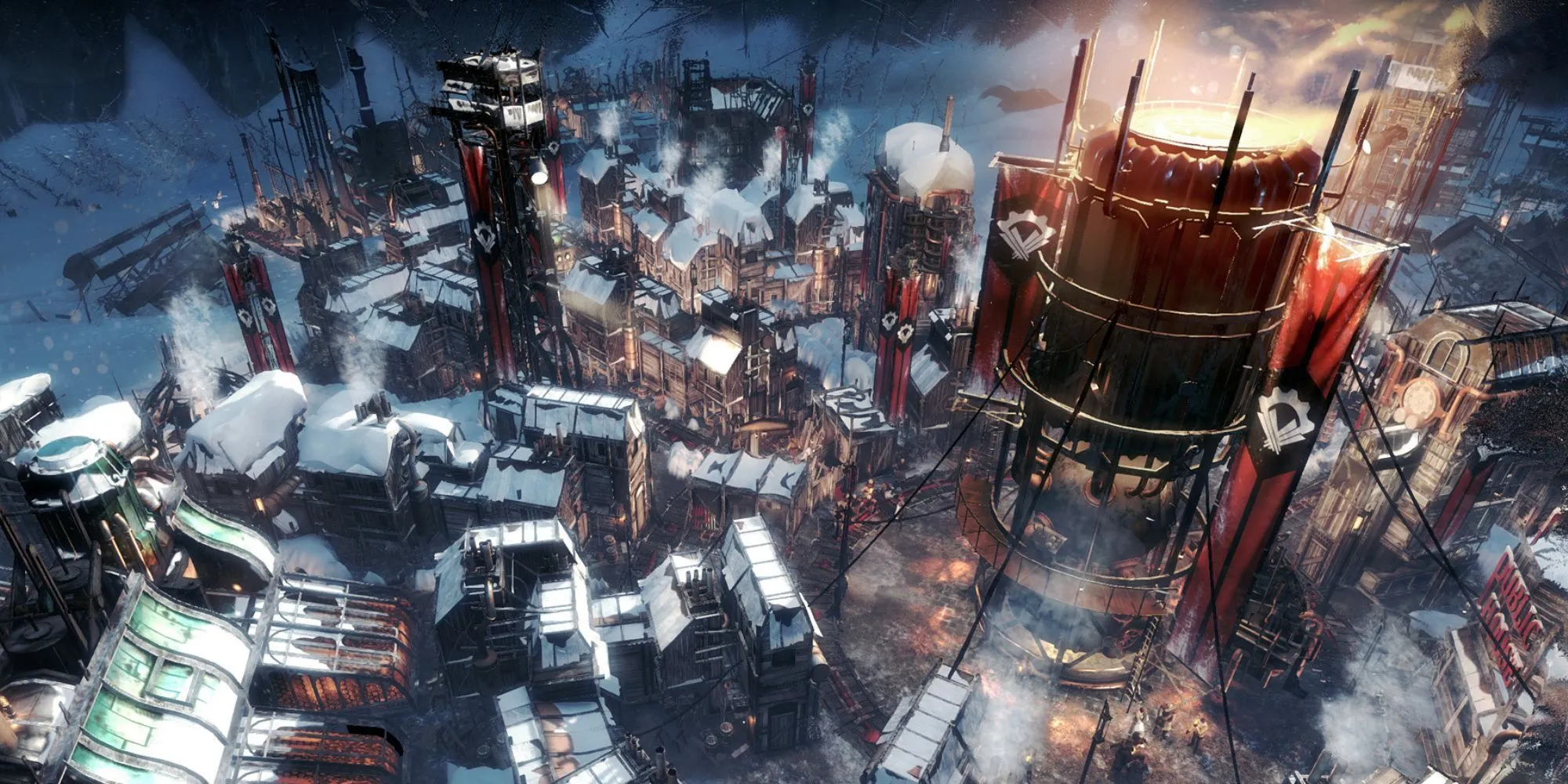 Gameplay trong game Frostpunk, bối cảnh thành phố phủ tuyết