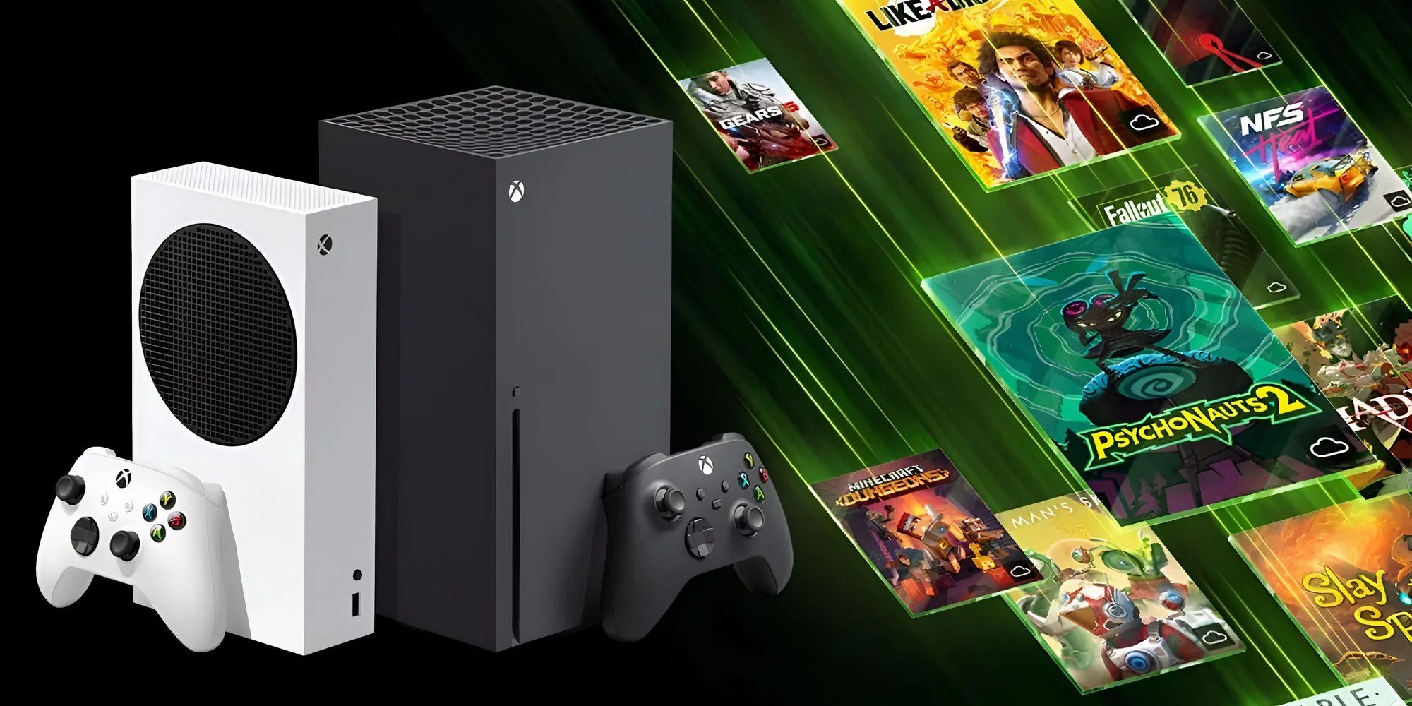 Hình ảnh máy console Xbox Series S và X cùng với một số hộp game
