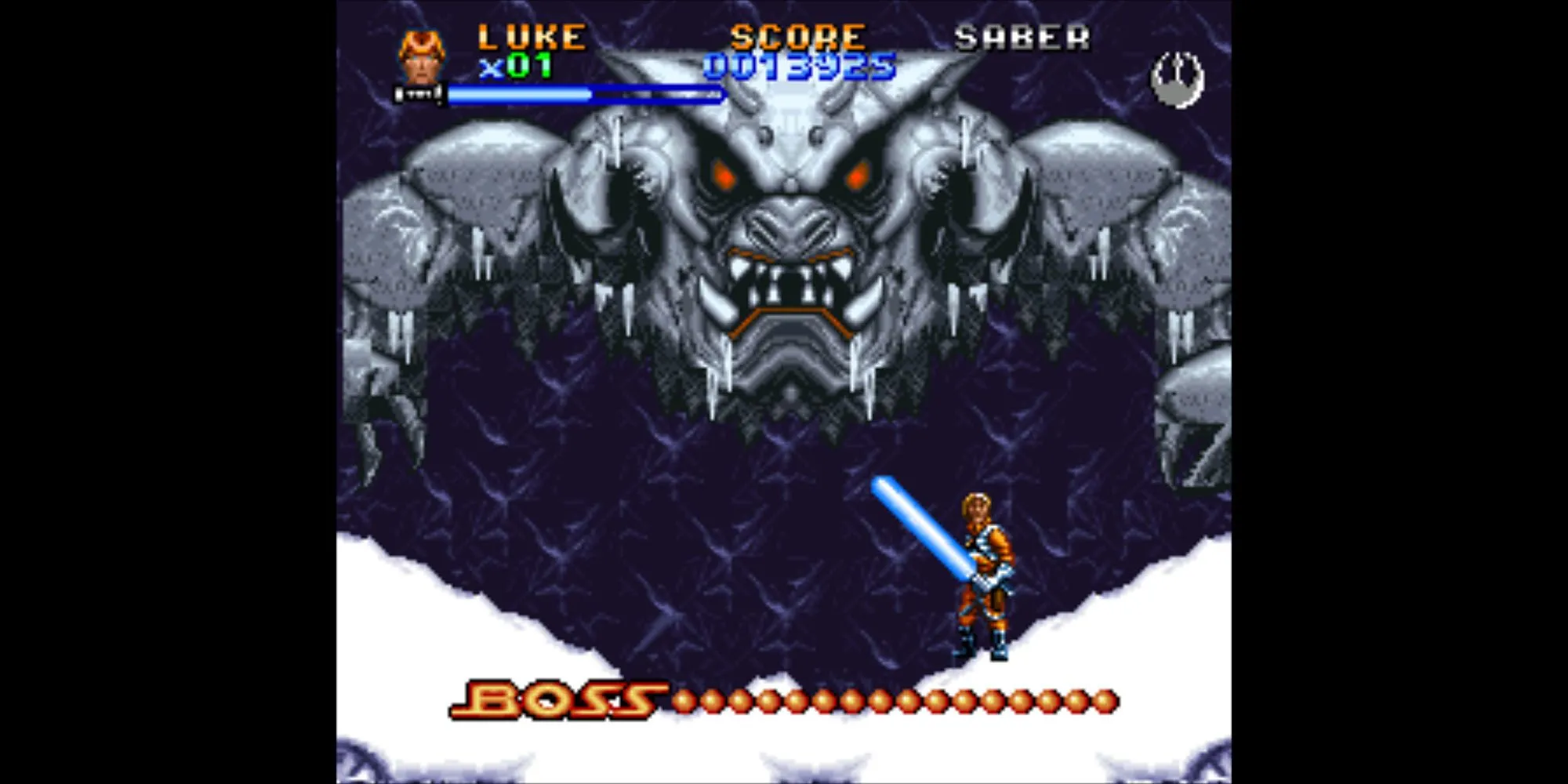Luke Skywalker chiến đấu trên hành tinh Hoth trong Super Star Wars The Empire Strikes Back SNES