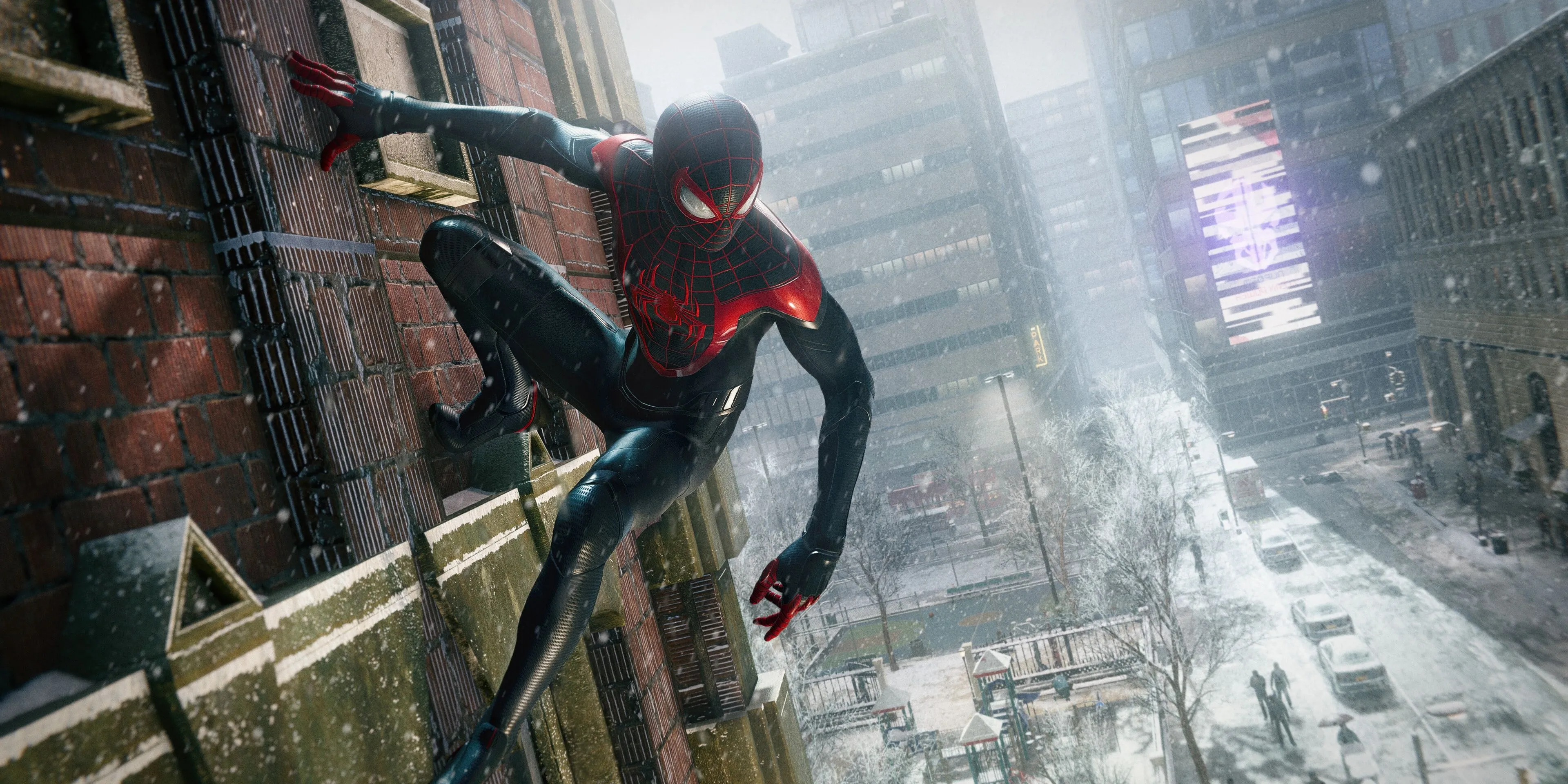Miles Morales đứng trên nóc một tòa nhà ở Manhattan