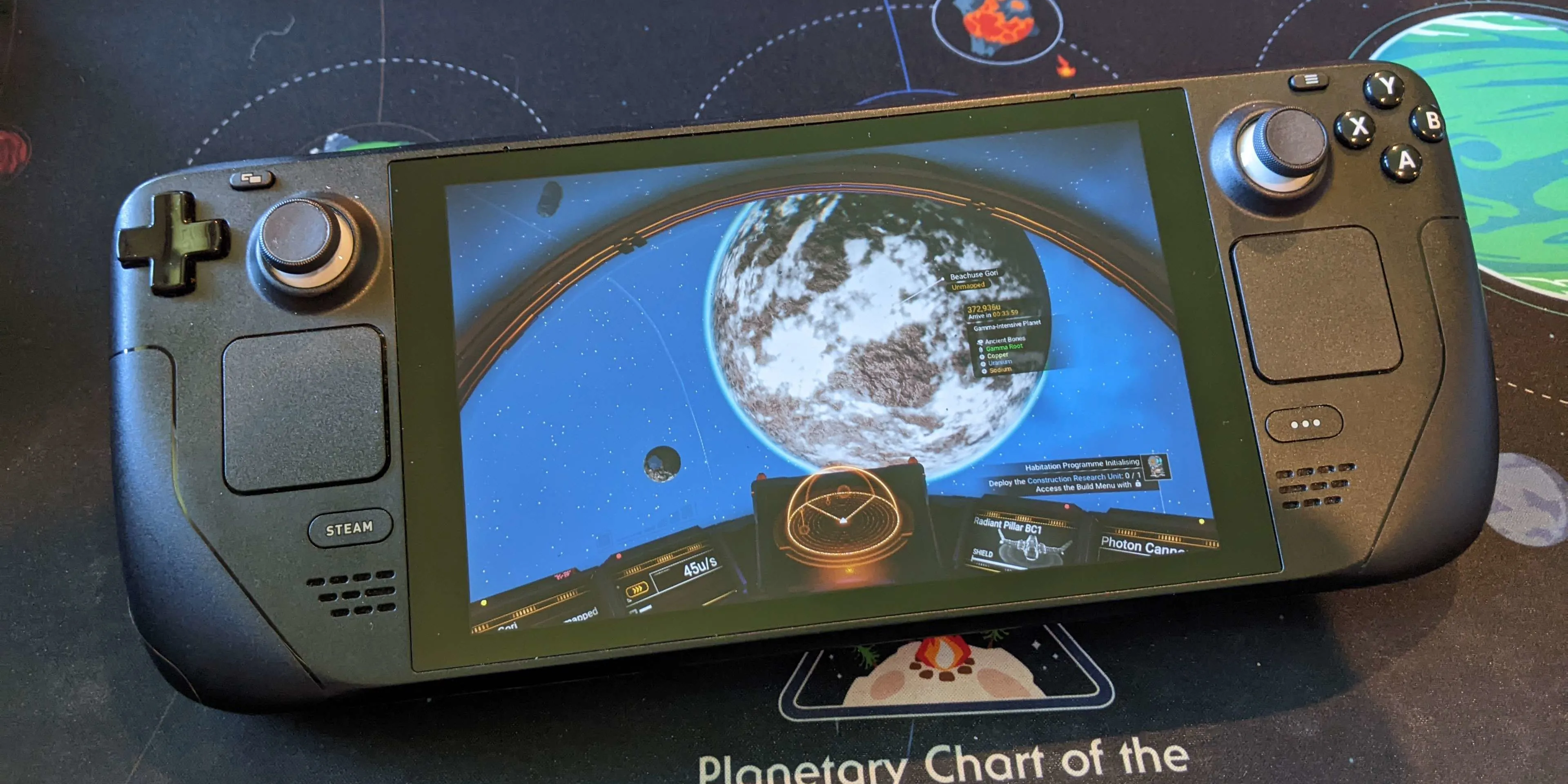 No Man's Sky trên Steam Deck: Cảnh khám phá hành tinh trong game sinh tồn không gian.