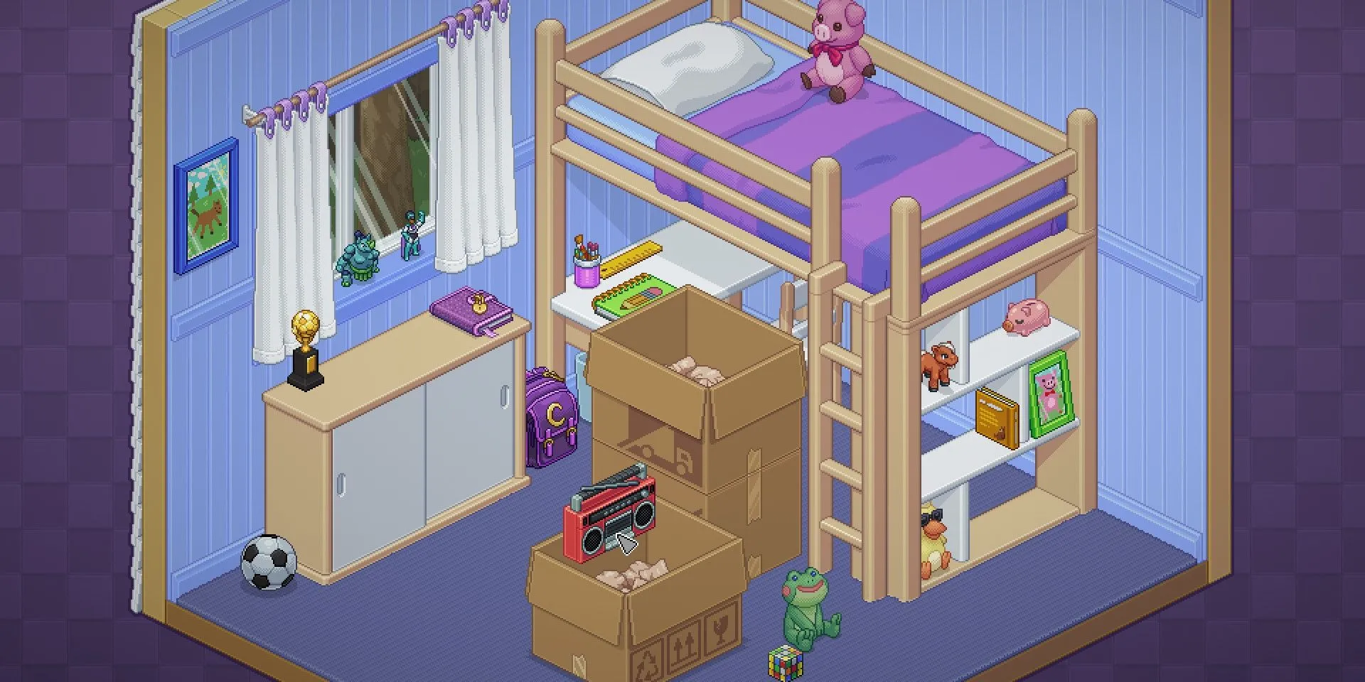 Sắp xếp đồ đạc trong phòng ngủ của game indie Unpacking