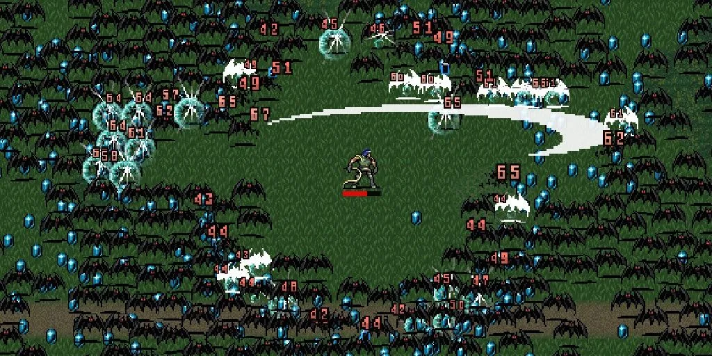 Sử dụng cây roi trong game roguelike Vampire Survivors