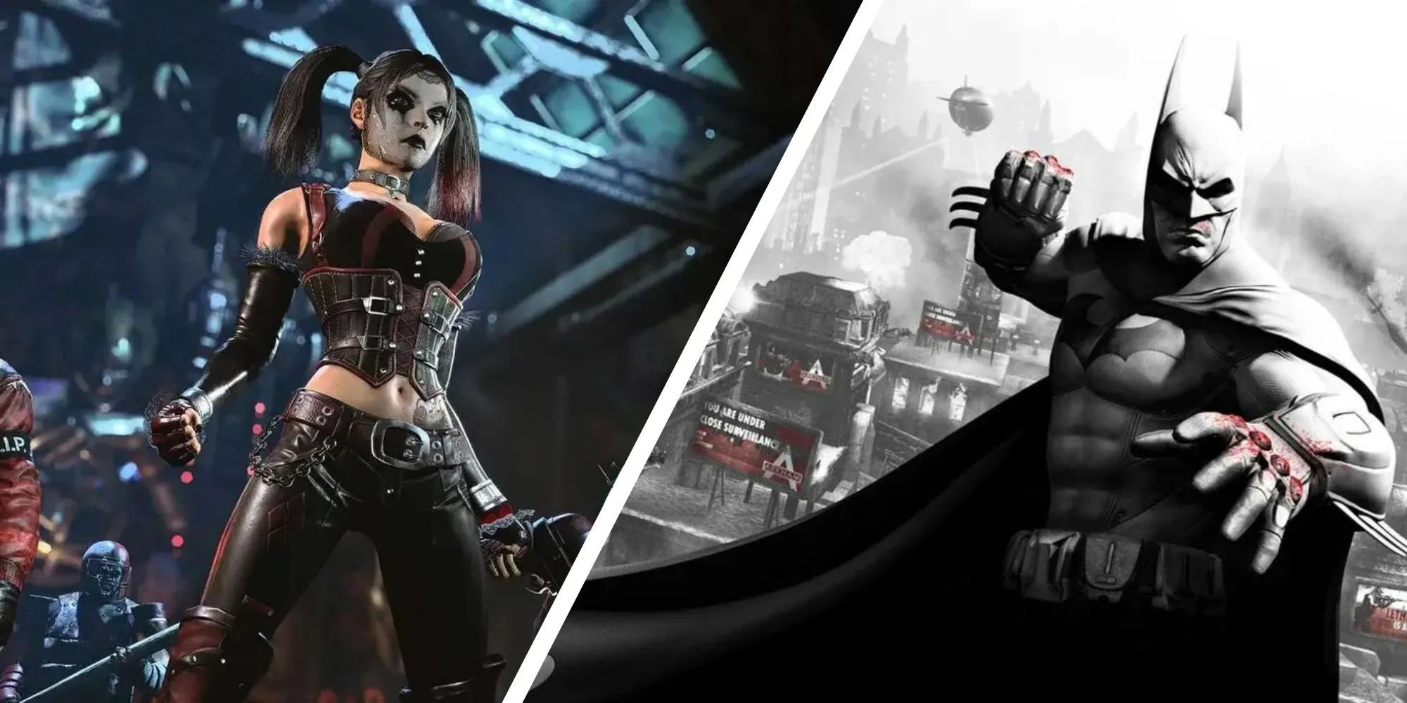 Batman và Harley Quinn trong một phân cảnh hành động của loạt game Arkham