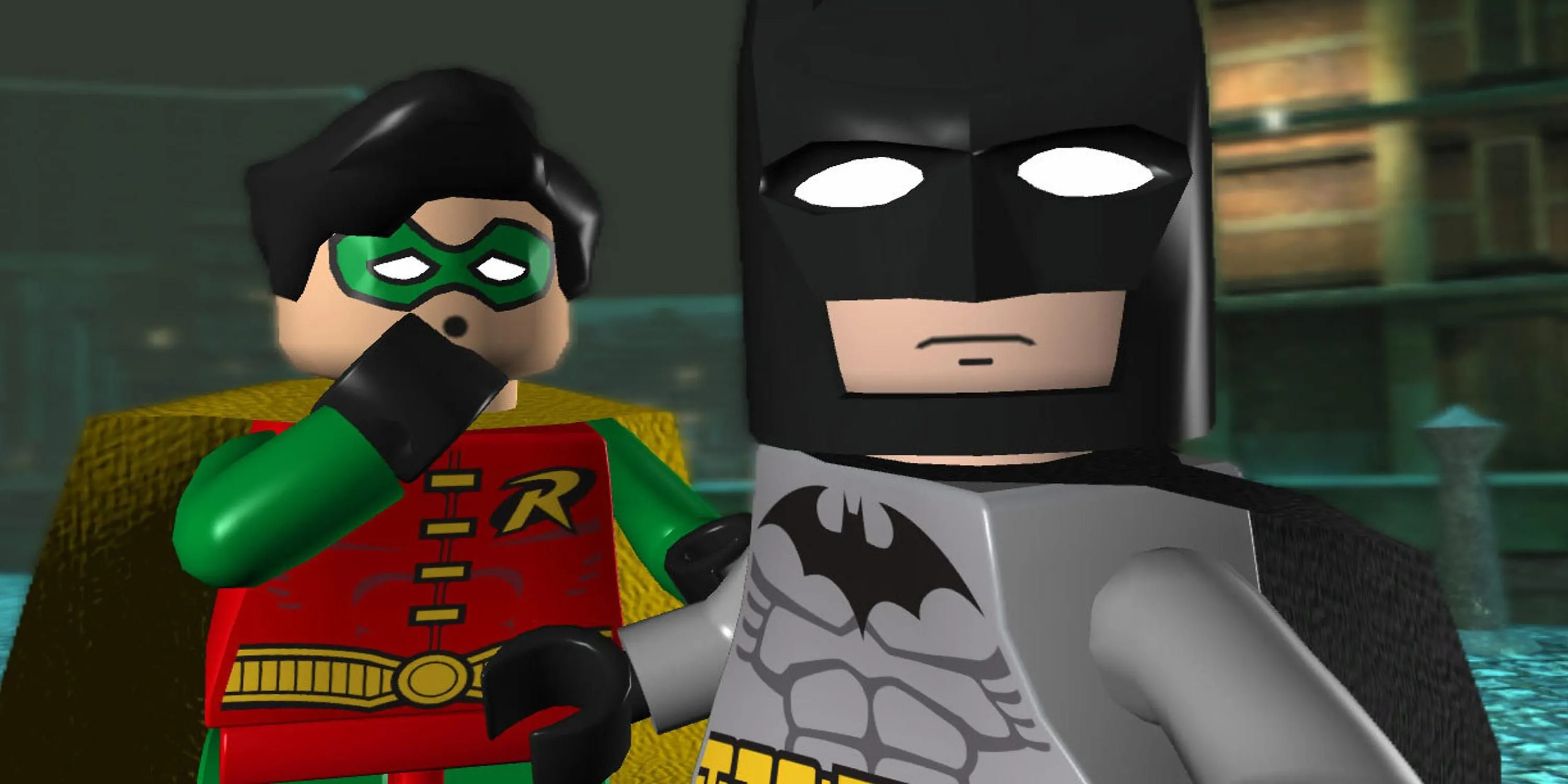 Batman và Robin chiến đấu trong thế giới gạch Lego của Lego Batman The Video Game