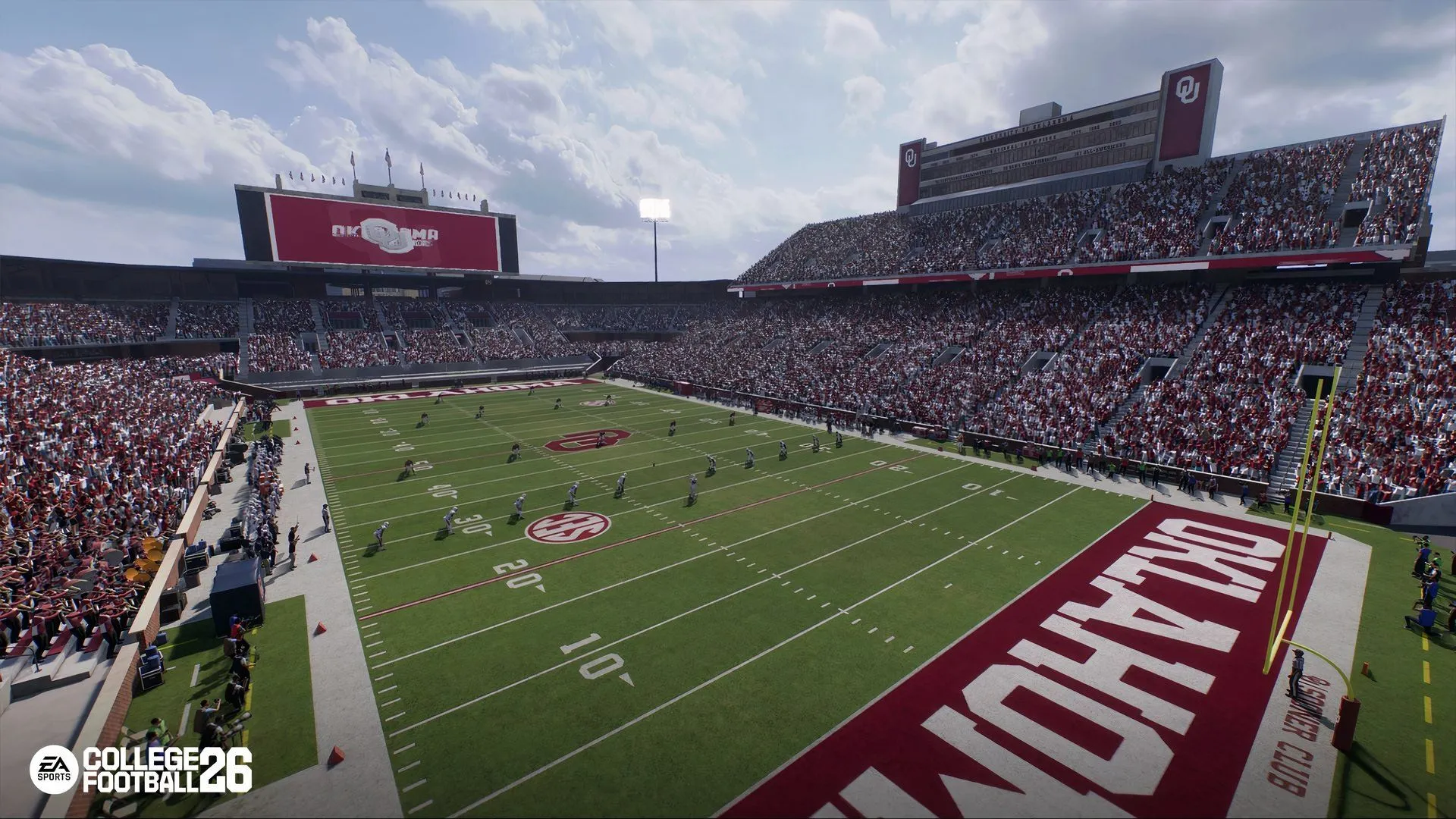 Cận cảnh pha đối đầu giữa các cầu thủ trong College Football 26, nhấn mạnh đồ họa và tương tác vật lý.