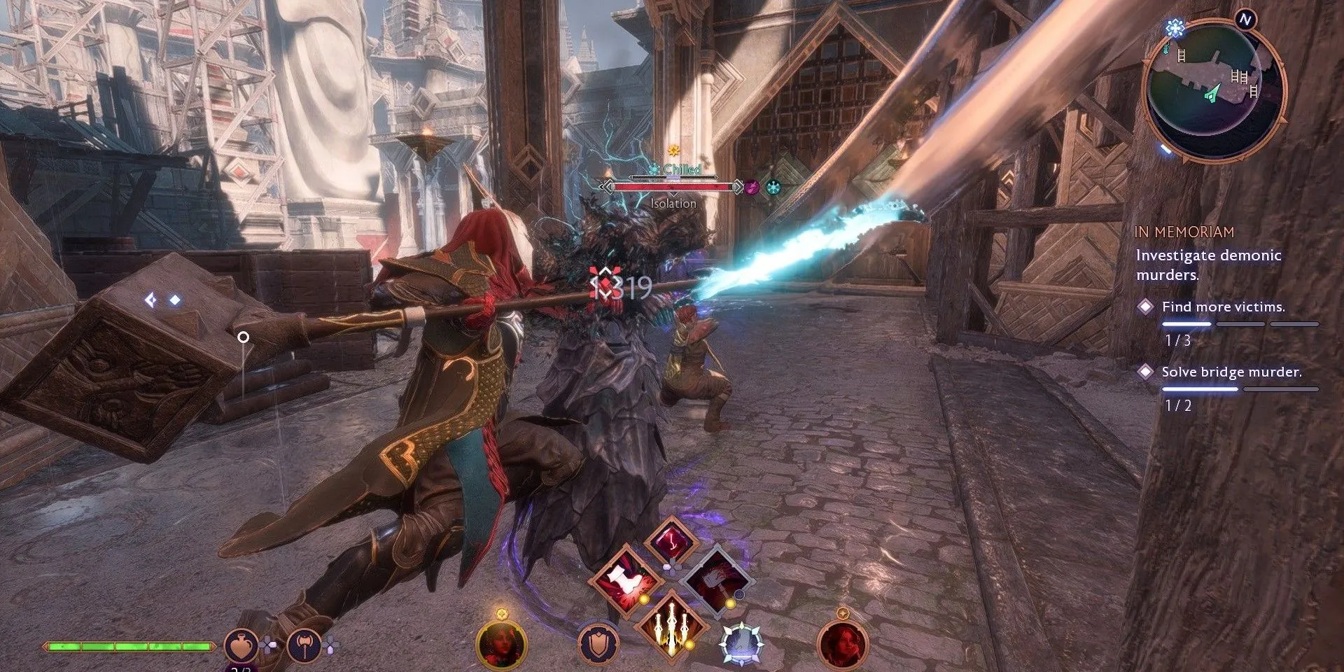Cảnh chiến đấu ấn tượng trong Dragon Age: The Veilguard, với nhân vật thực hiện đòn kết liễu lên Wraith, minh họa lối chơi hành động kịch tính của game.