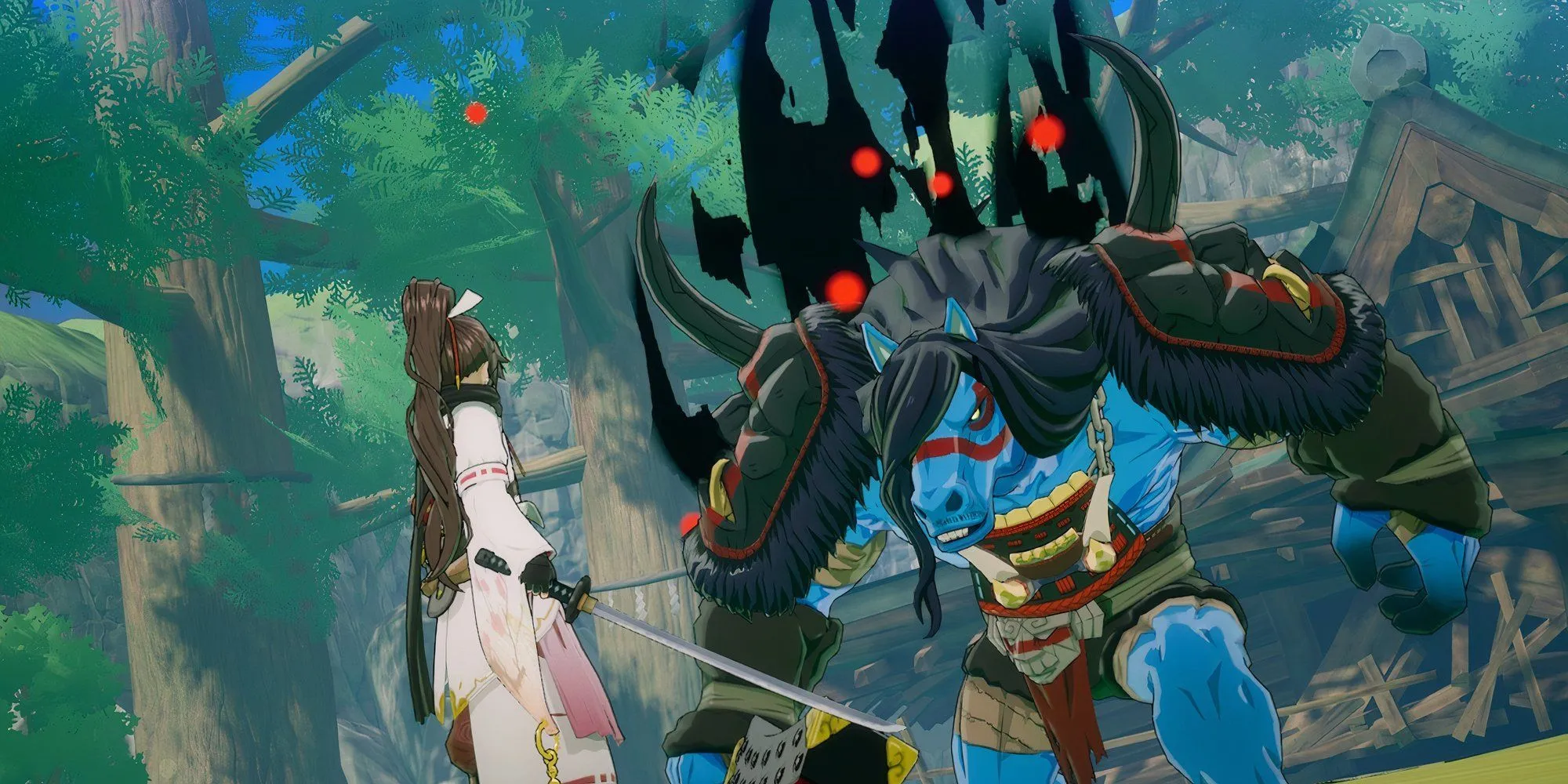 Cảnh Earth Dancer đối đầu với trùm đầu tiên trong Rune Factory Guardians of Azuma, phô diễn hệ thống chiến đấu năng động