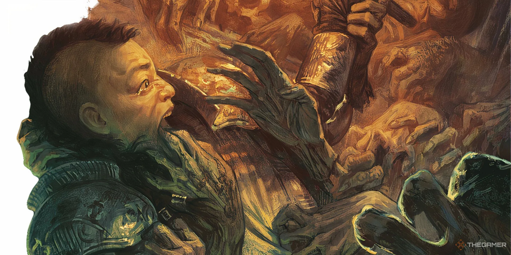 Cảnh tượng một nhà thám hiểm bị vuốt quỷ tấn công, minh họa quy tắc vật lộn trong Dungeons &amp; Dragons
