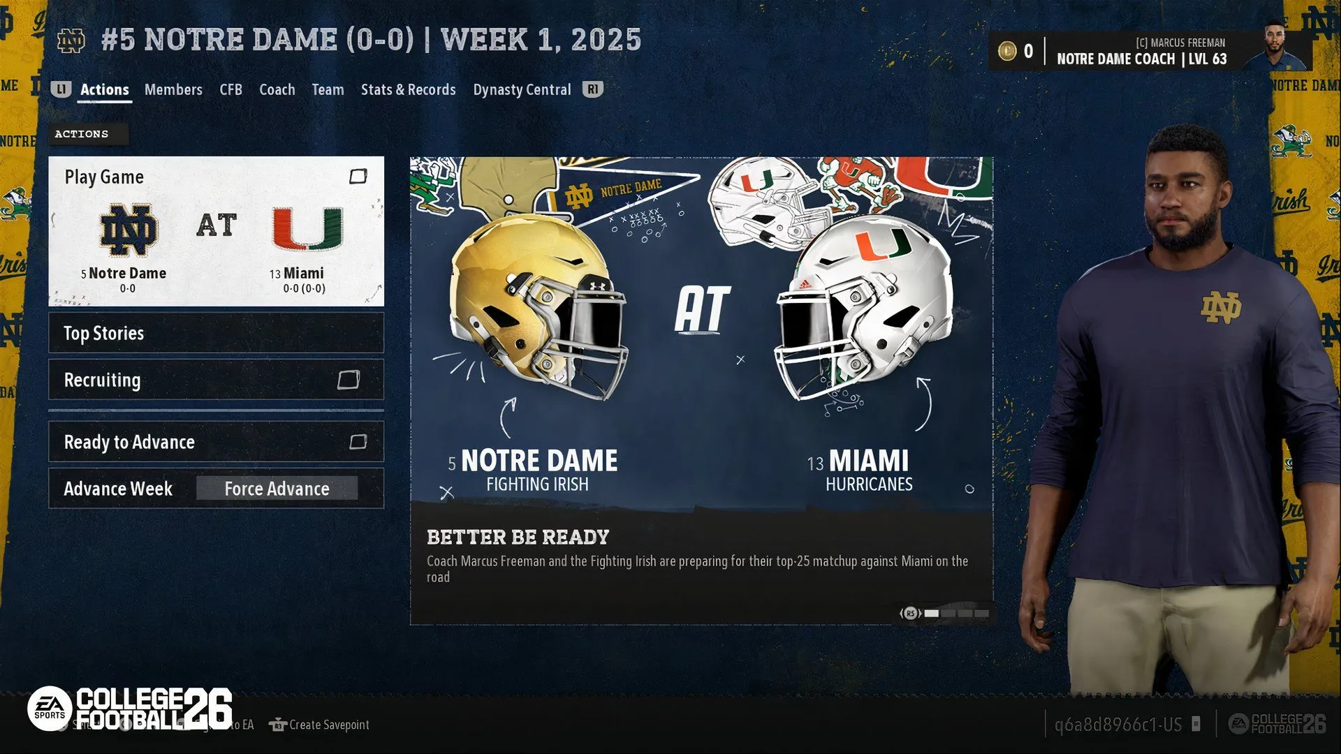Chân dung huấn luyện viên Freeman trong College Football 26, đại diện cho tính năng HLV và tuyển mộ được nâng cấp.