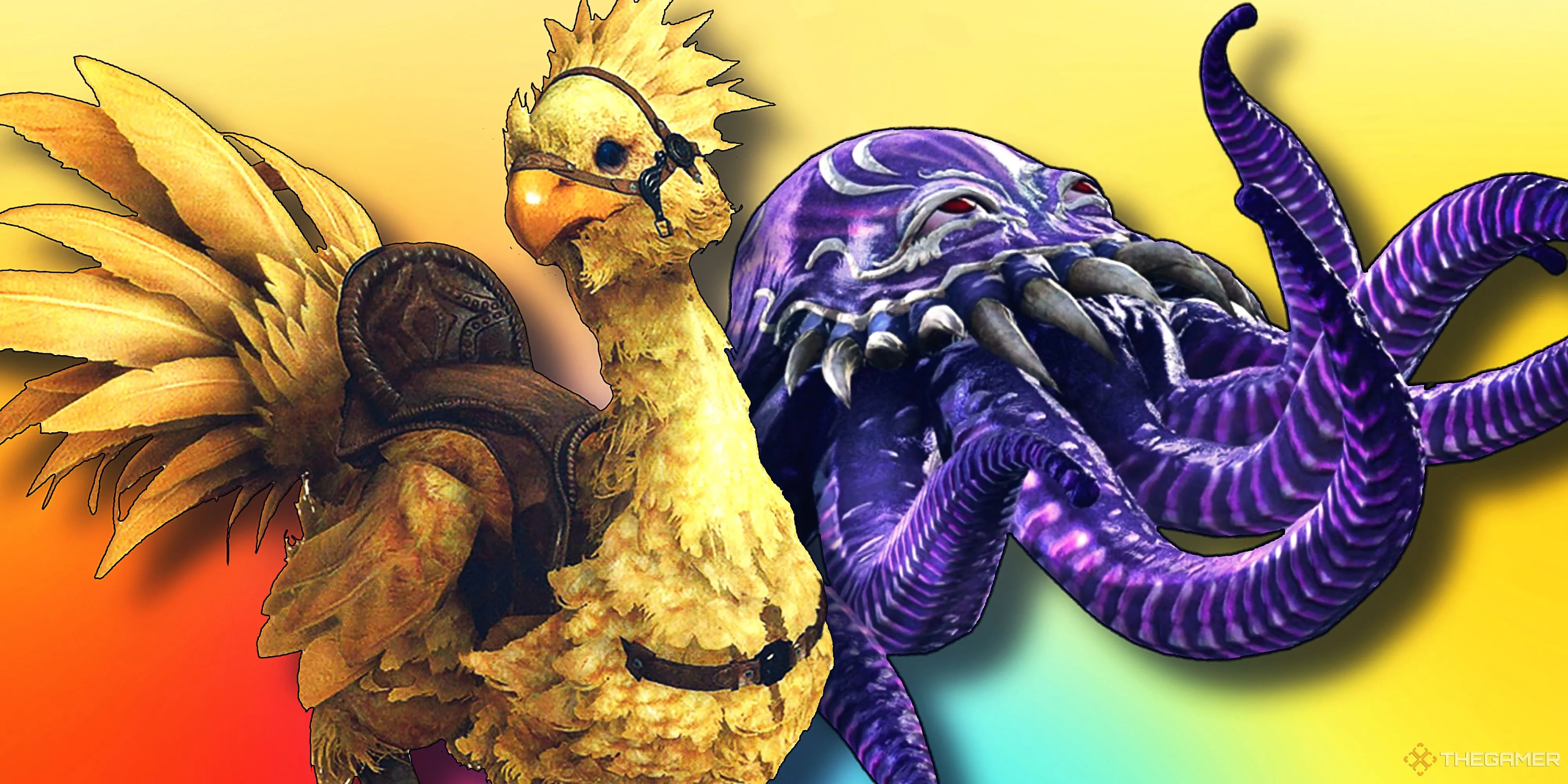 Chocobo và Ultros, những sinh vật quen thuộc trong series Final Fantasy, đại diện cho thế giới game phong phú và đầy sáng tạo.