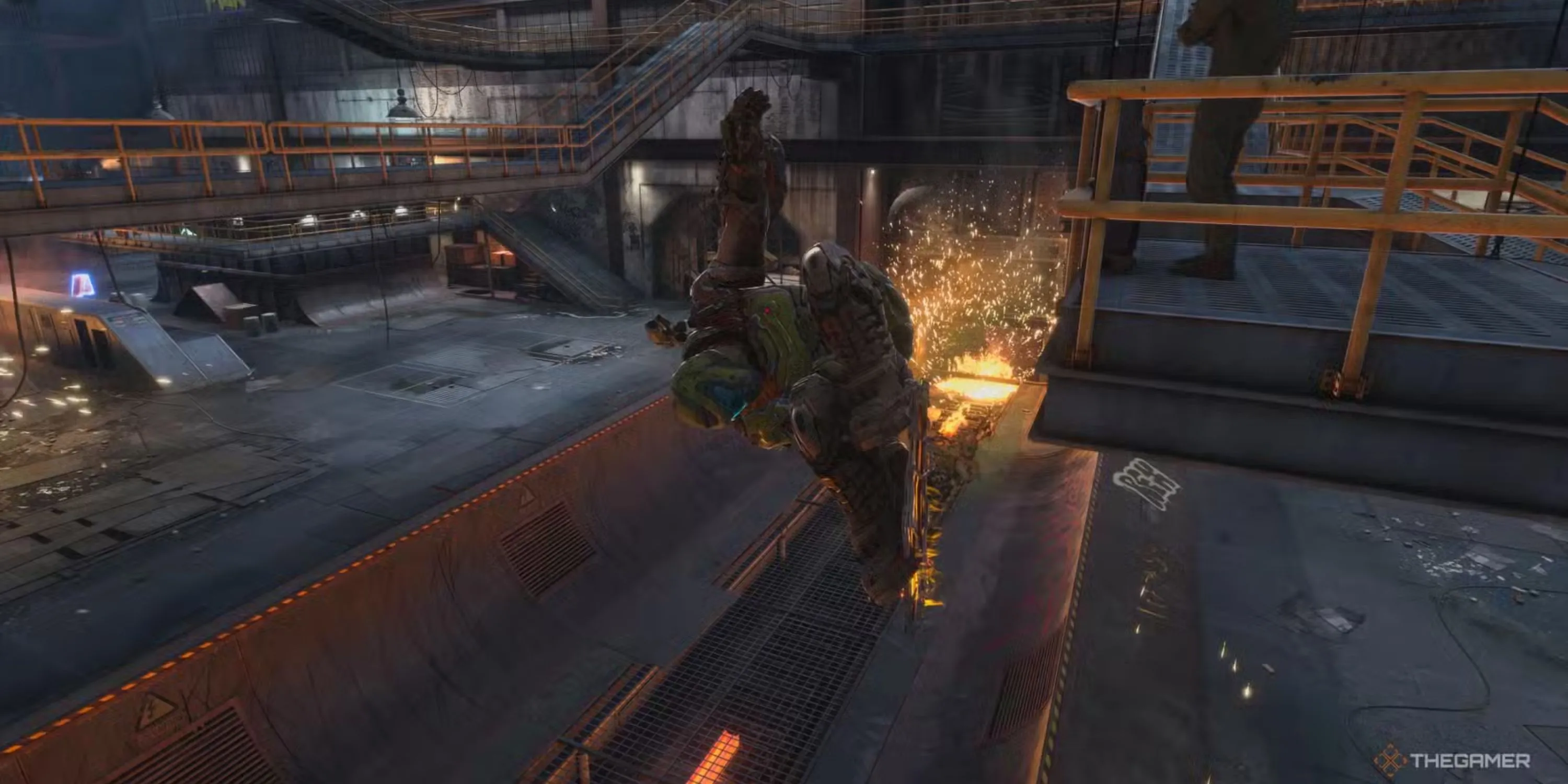 Doom Slayer thực hiện cú nhảy ấn tượng từ đường dốc trong bản remaster Tony Hawk's Pro Skater 3+4.