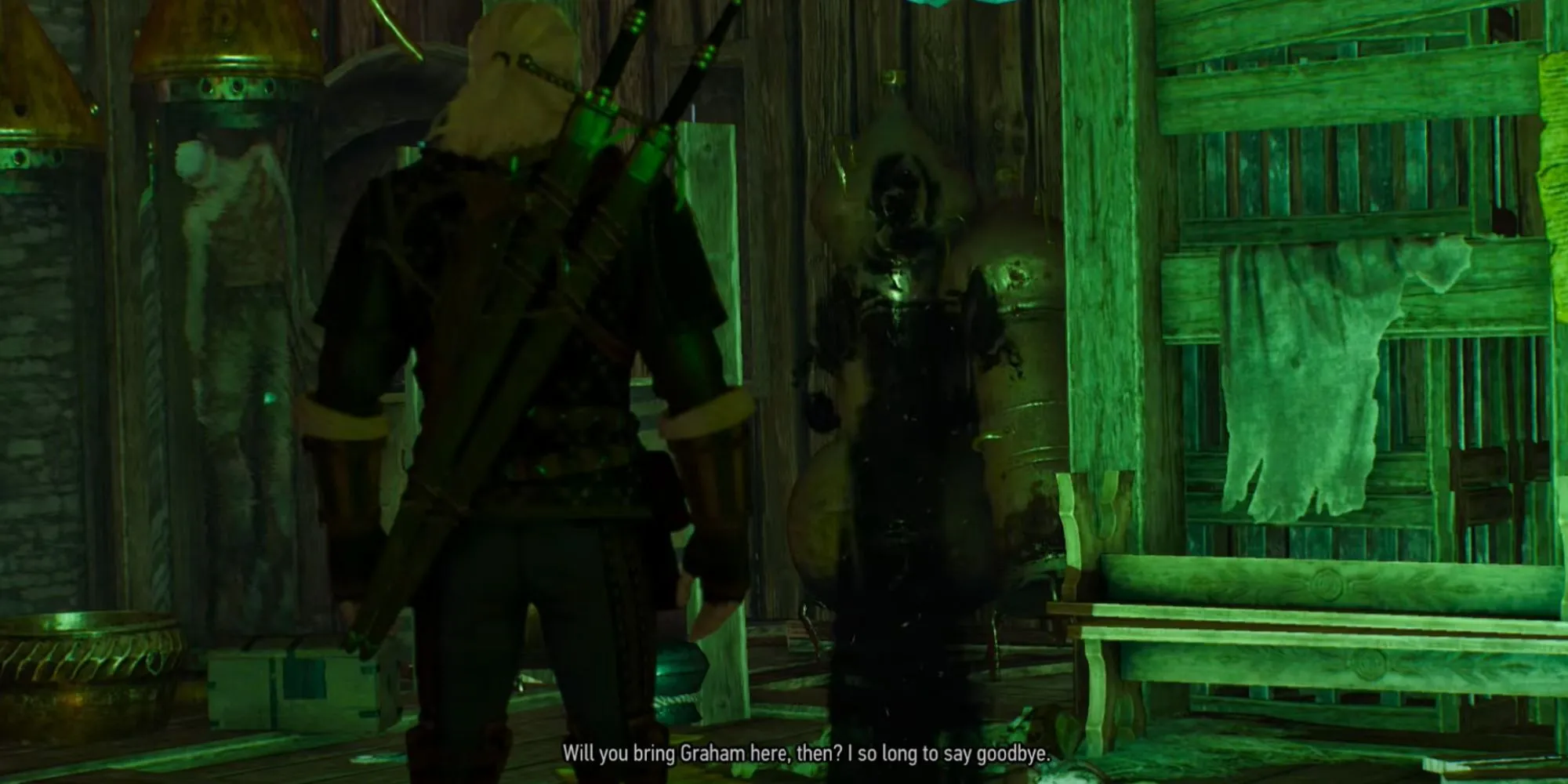 Geralt đang nói chuyện với Annabelle trong The Witcher 3, một ví dụ về nhiệm vụ phụ hấp dẫn.