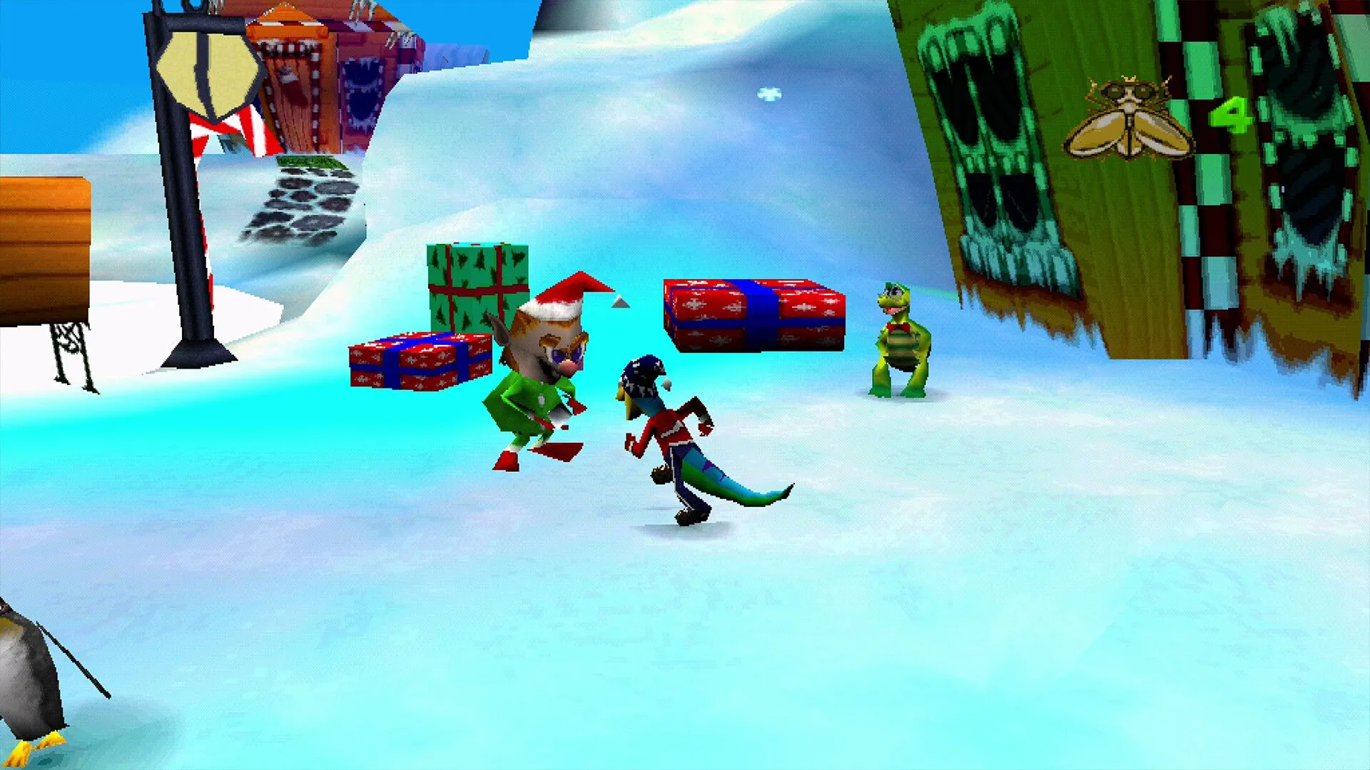 Gex: Enter the Gecko tái hiện gameplay platformer 3D sống động trong một màn chơi đầy màu sắc.