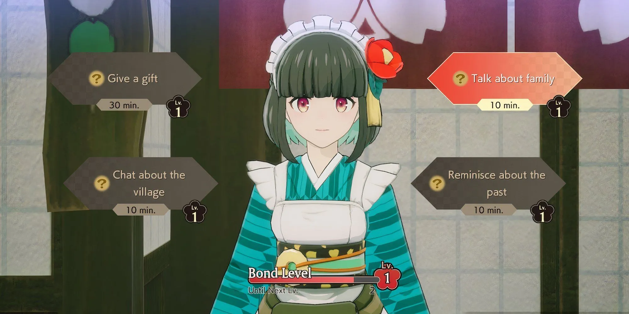 Giao diện tương tác với Iroha, minh họa tính năng mô phỏng xã hội và hẹn hò trong Rune Factory Guardians of Azuma
