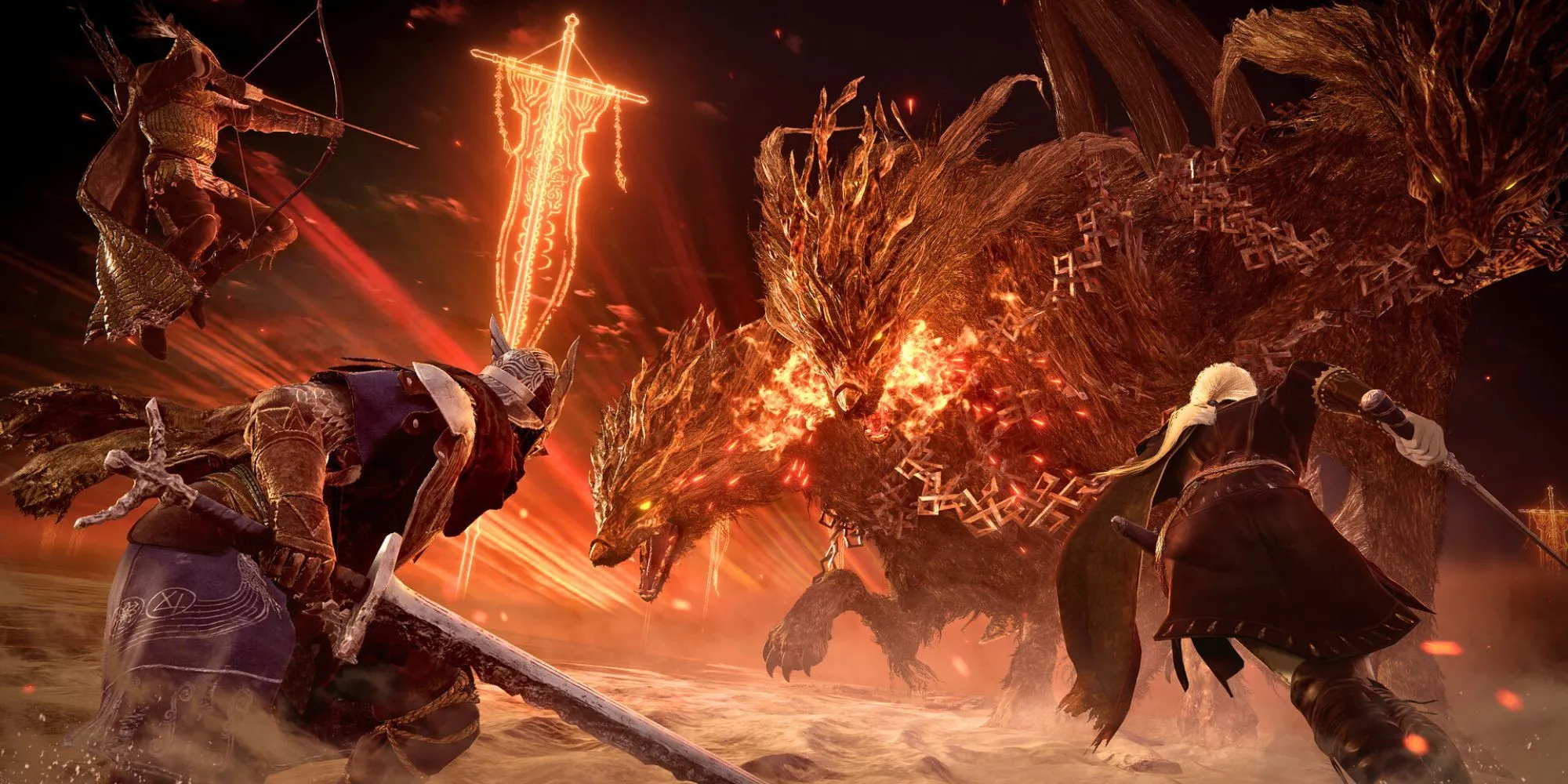 Gladius, Beast of Night, trùm sói ba đầu Cerberus trong Elden Ring Nightreign, trước khi phân tách thành nhiều mục tiêu.