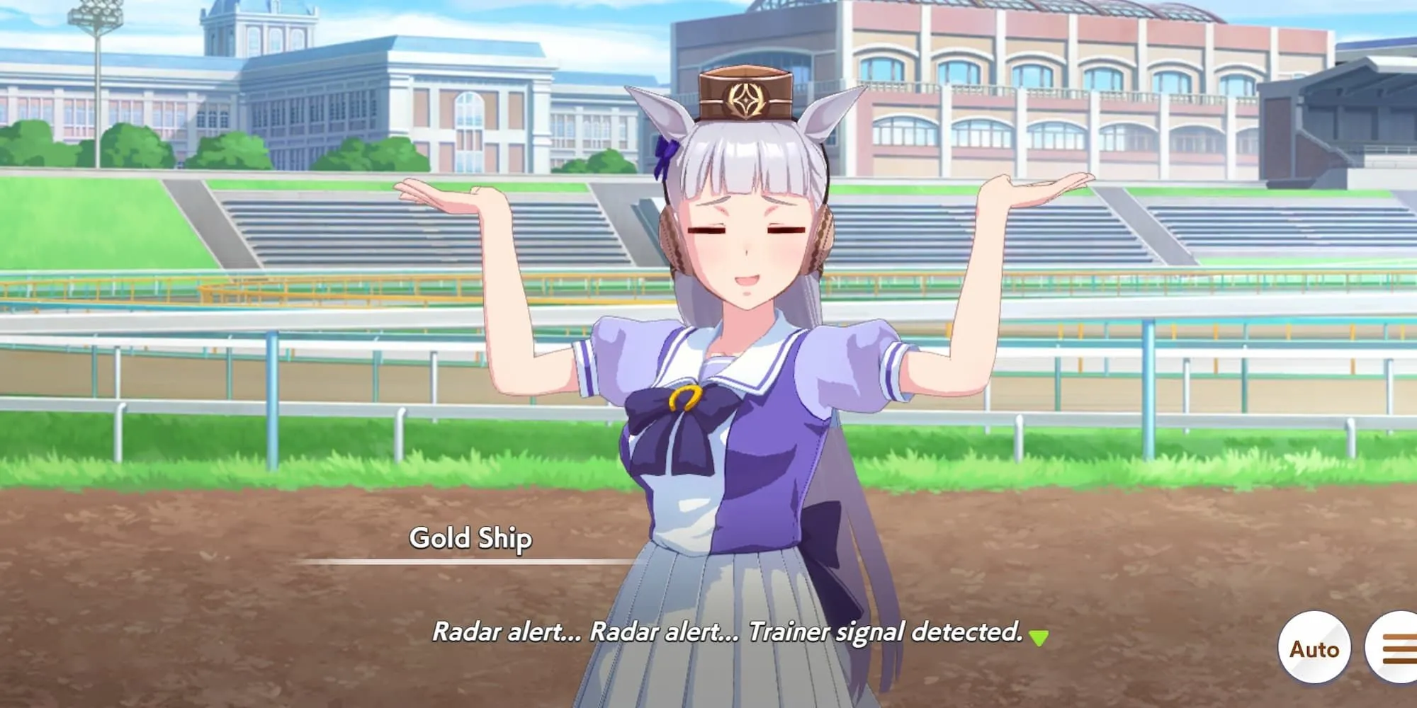 Gold Ship với biểu cảm tinh nghịch và độc đáo trong tựa game Umamusume Pretty Derby, thể hiện tính cách &quot;điên rồ&quot; đặc trưng