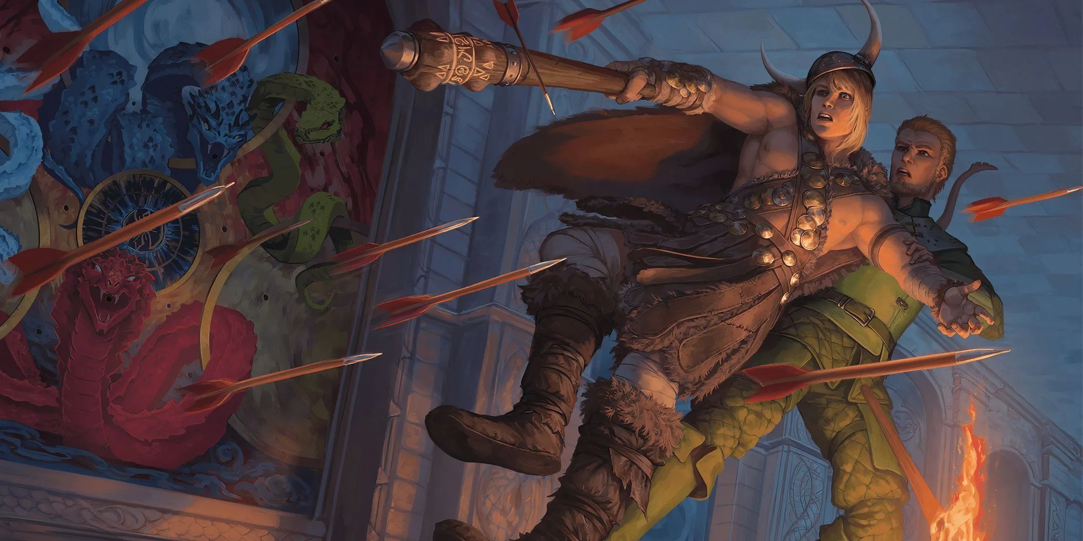 Hai nhà thám hiểm vấp phải bẫy tên trong Dungeons &amp; Dragons, tình huống thường gặp khi người chơi mới thất bại và cần sự định hướng