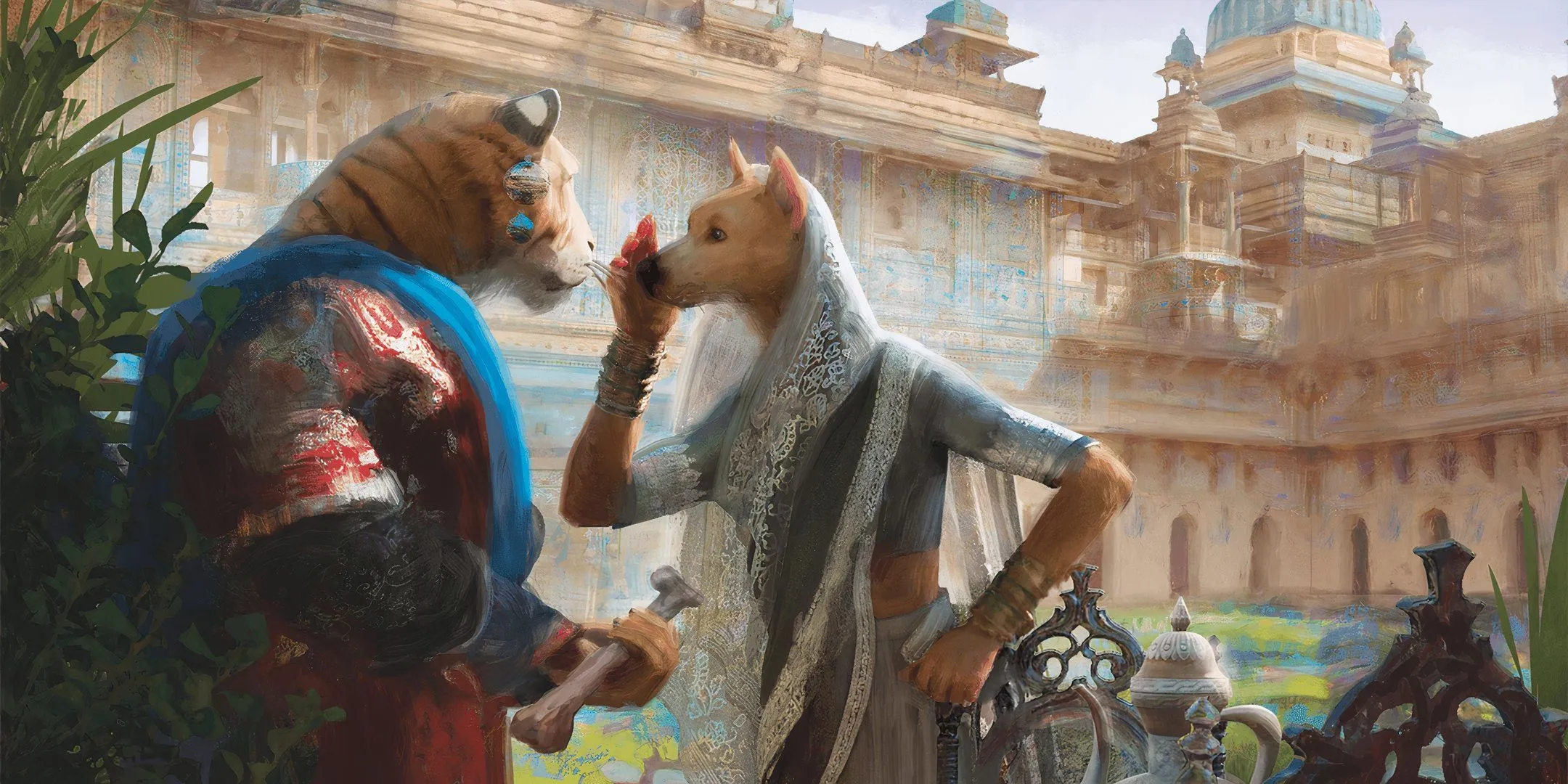 Hai nhân vật Animalfolk đang trò chuyện tại Cerulean Citadel, minh họa tầm quan trọng của giao tiếp trong Dungeons &amp; Dragons