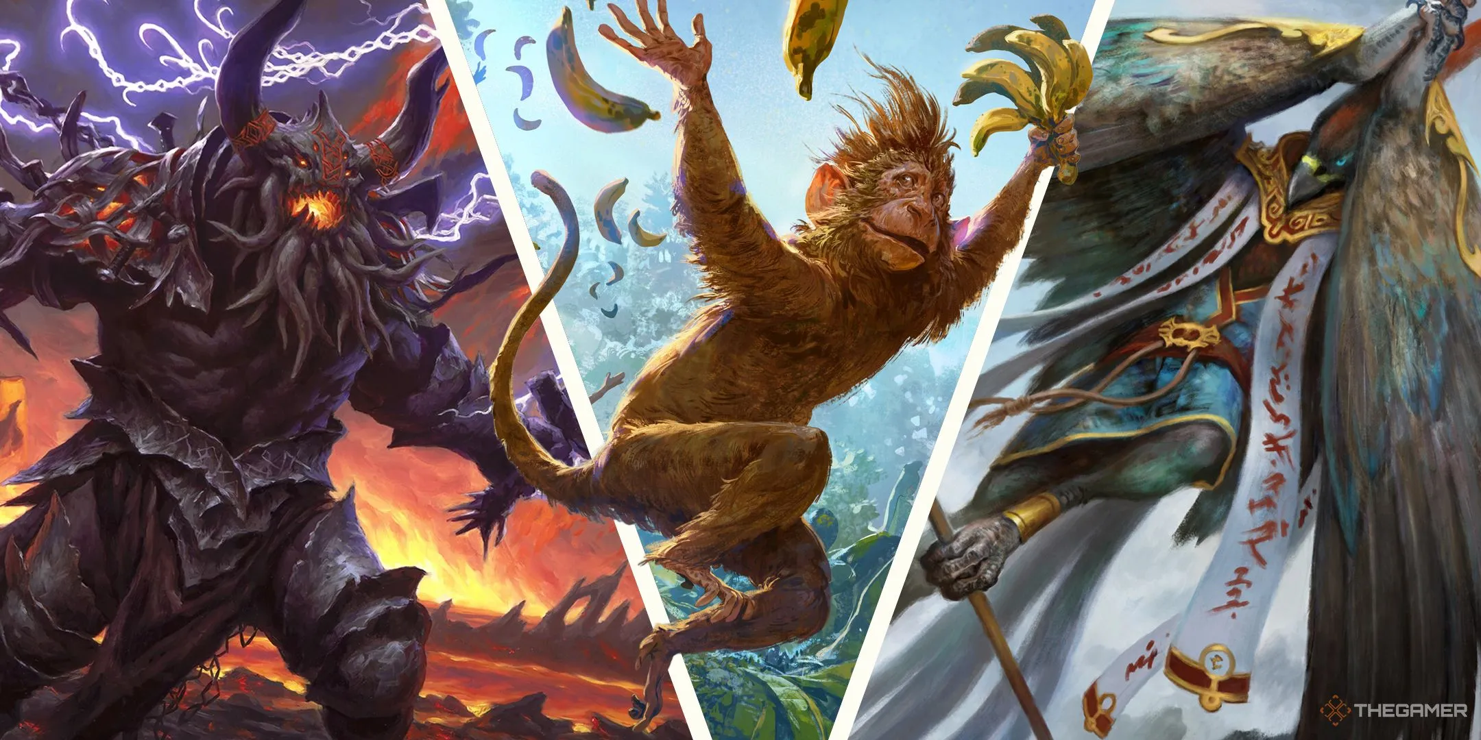 Hình ảnh các Commander Magic: The Gathering như Kardur, Kibo và Ishai, minh họa cho những lá bài bị &quot;tháo dỡ&quot; khỏi deck.