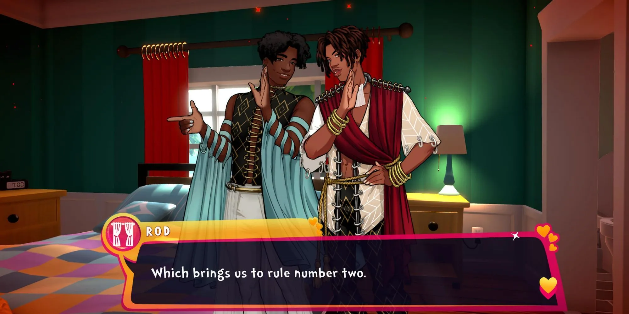 Hình ảnh Curt và Rod, cặp rèm cửa gây khó khăn trong cốt truyện của game Date Everything.