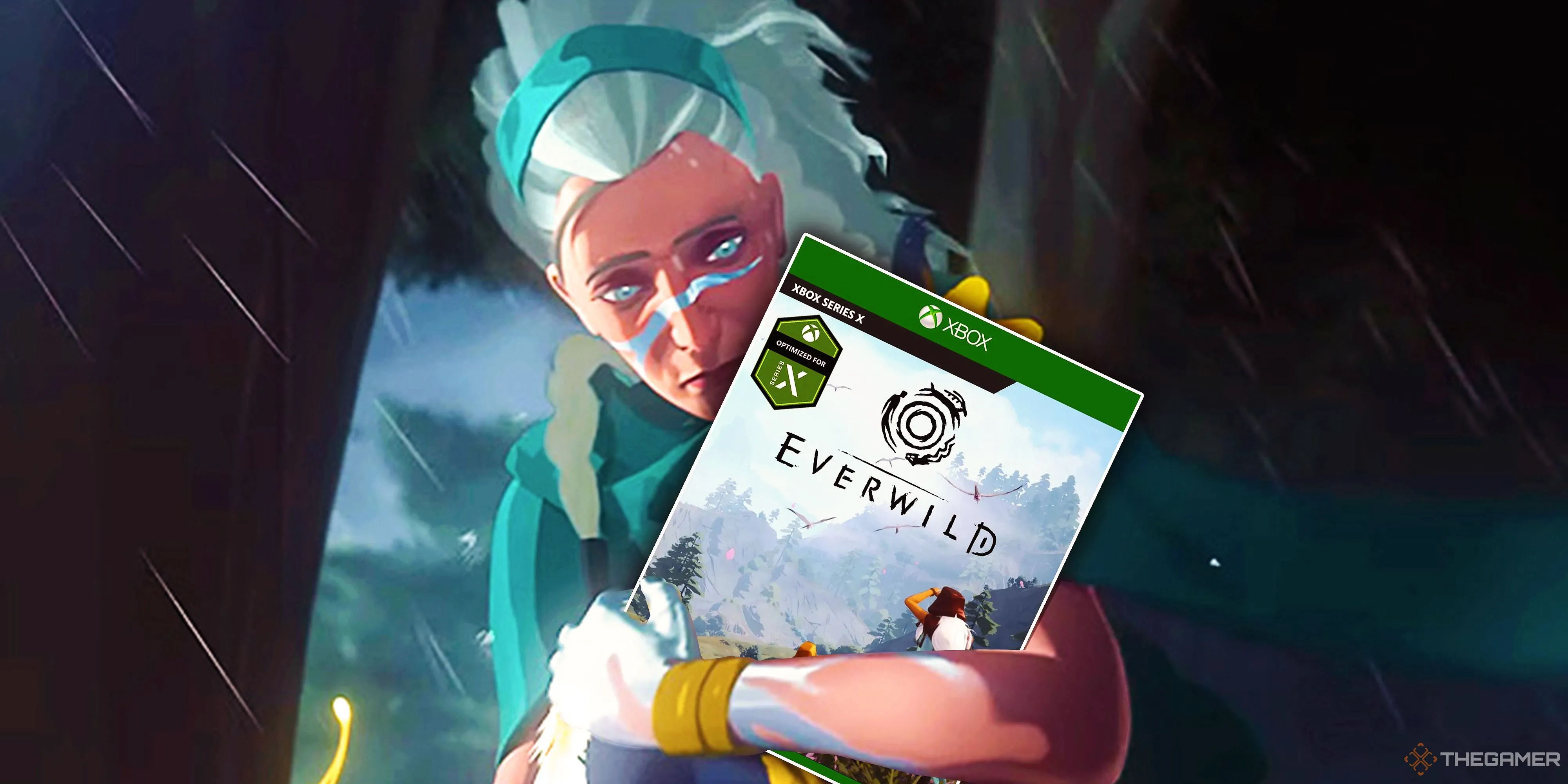 Hình ảnh minh họa một nhân vật từ Everwild ôm hộp game Xbox Series X, tượng trưng cho những dự án game bị hủy bỏ.