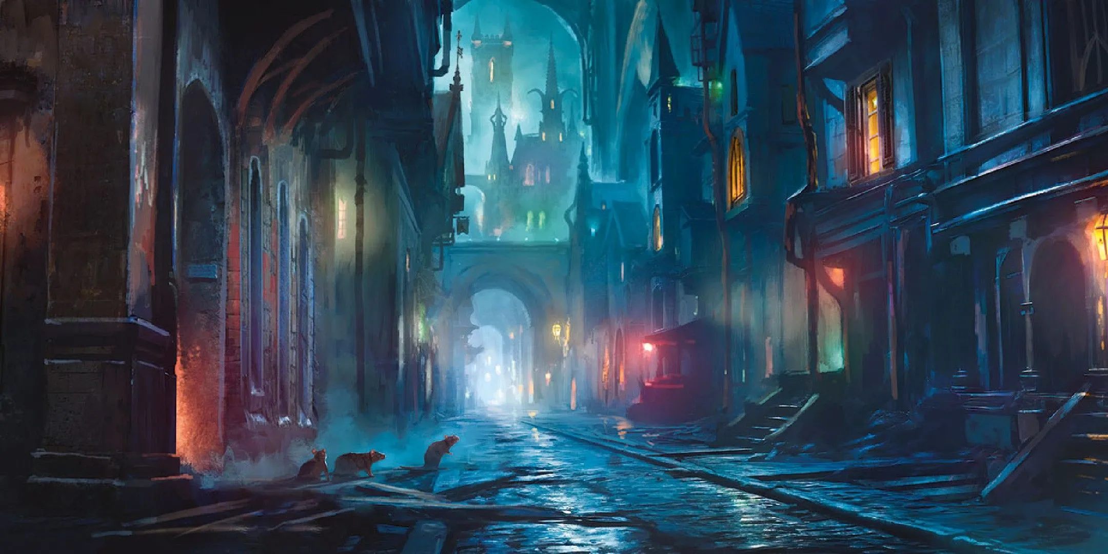 Hình ảnh một con phố tối tăm minh họa xuất thân Kẻ lang thang trong Dungeons &amp; Dragons