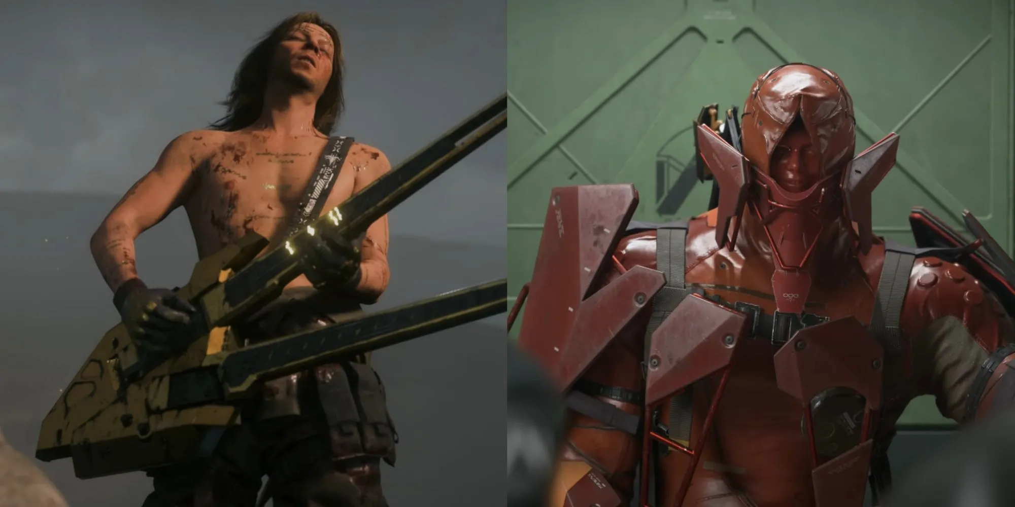 Hình ảnh nhân vật Higgs và Red Samurai trong Death Stranding 2 On the Beach, tựa game hành động thế giới mở của Kojima Productions