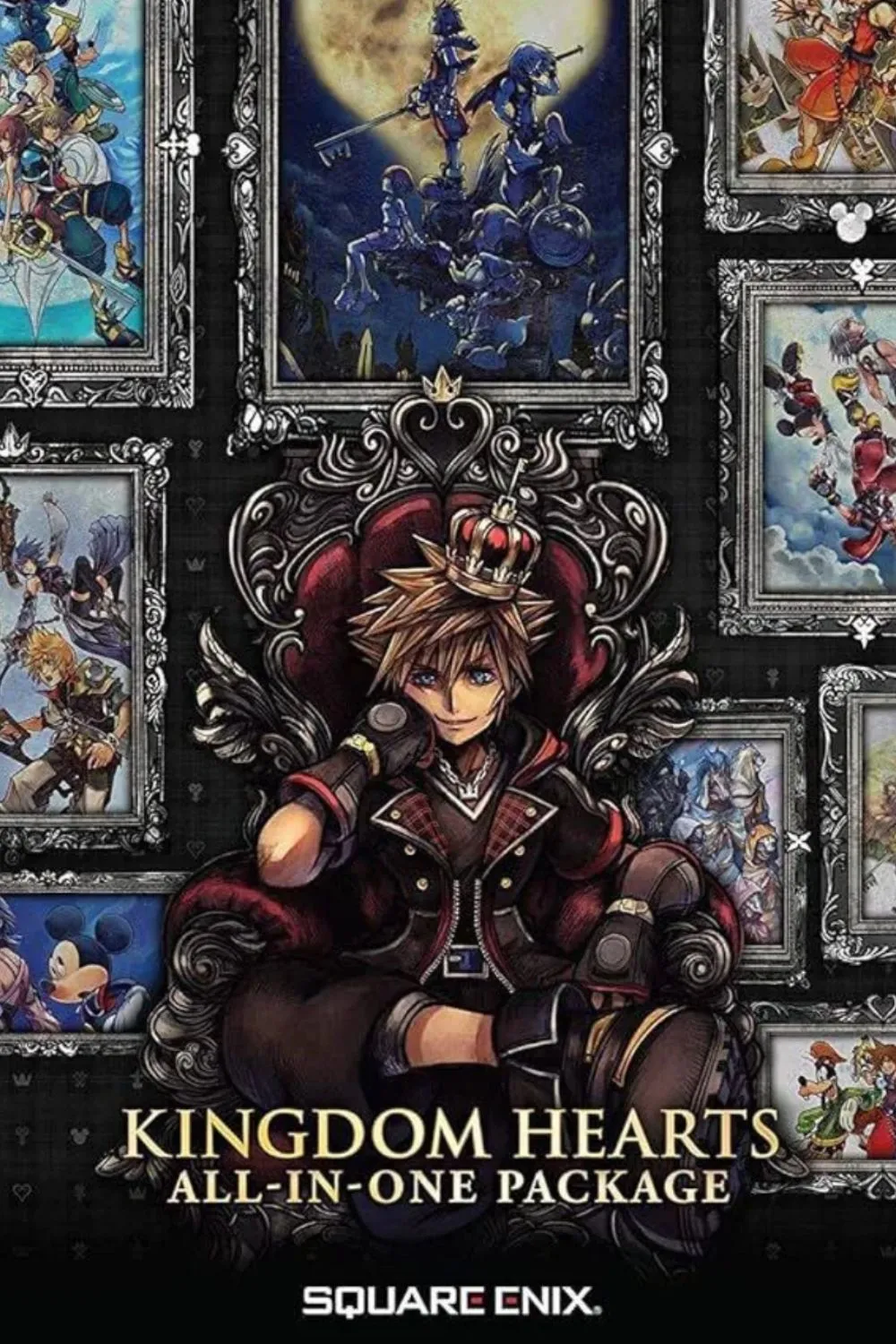 Hình ảnh tổng hợp các nhân vật và thế giới từ series Kingdom Hearts, bao gồm Sora, Donald, Goofy và các nhân vật Disney/Final Fantasy, minh họa sự giao thoa độc đáo của thương hiệu.