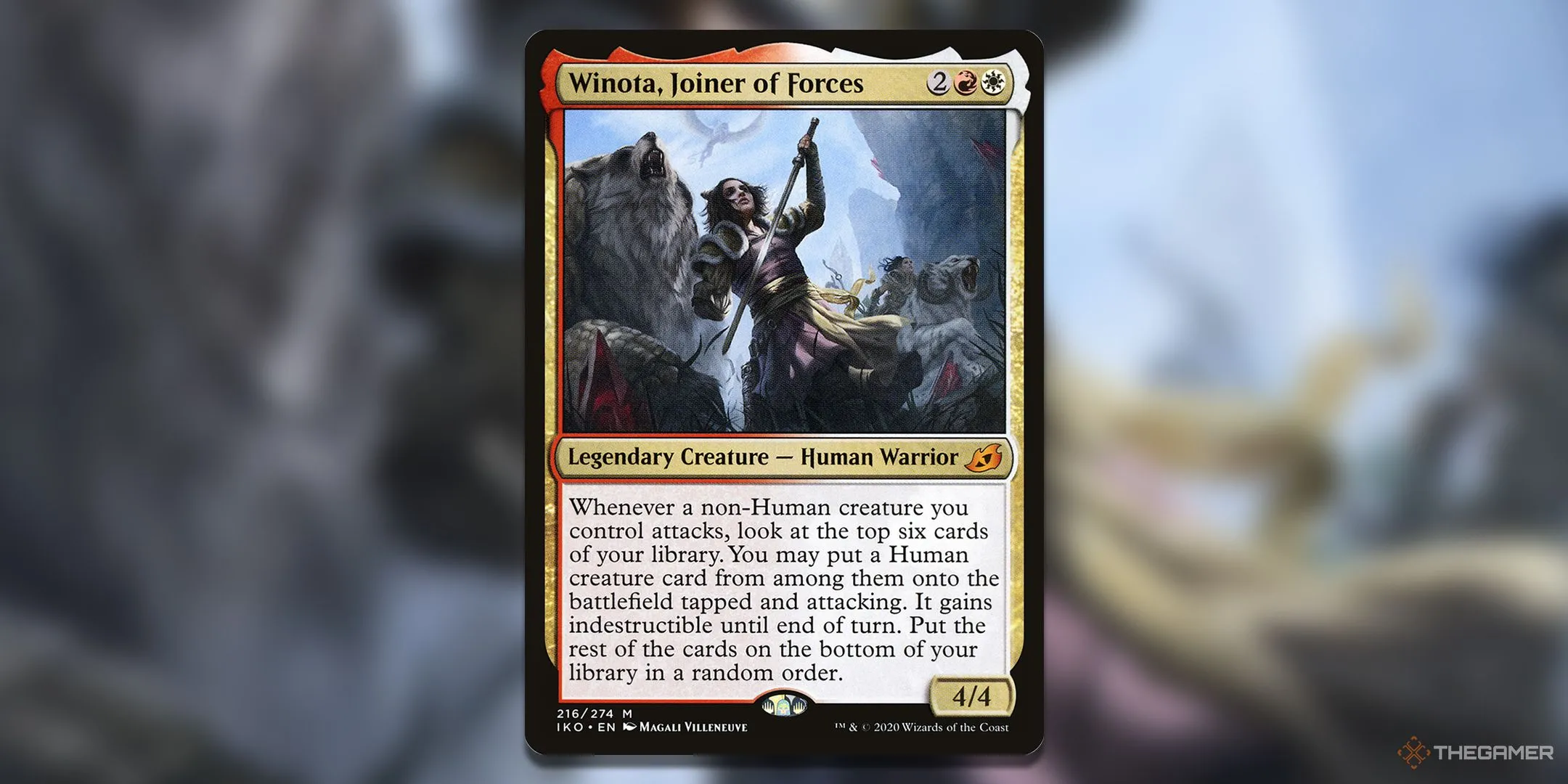 Lá bài Winota, Joiner of Forces từ Magic: The Gathering, một Commander mạnh mẽ có khả năng triệu hồi hàng loạt sinh vật non-Human từ bộ bài khi tấn công.