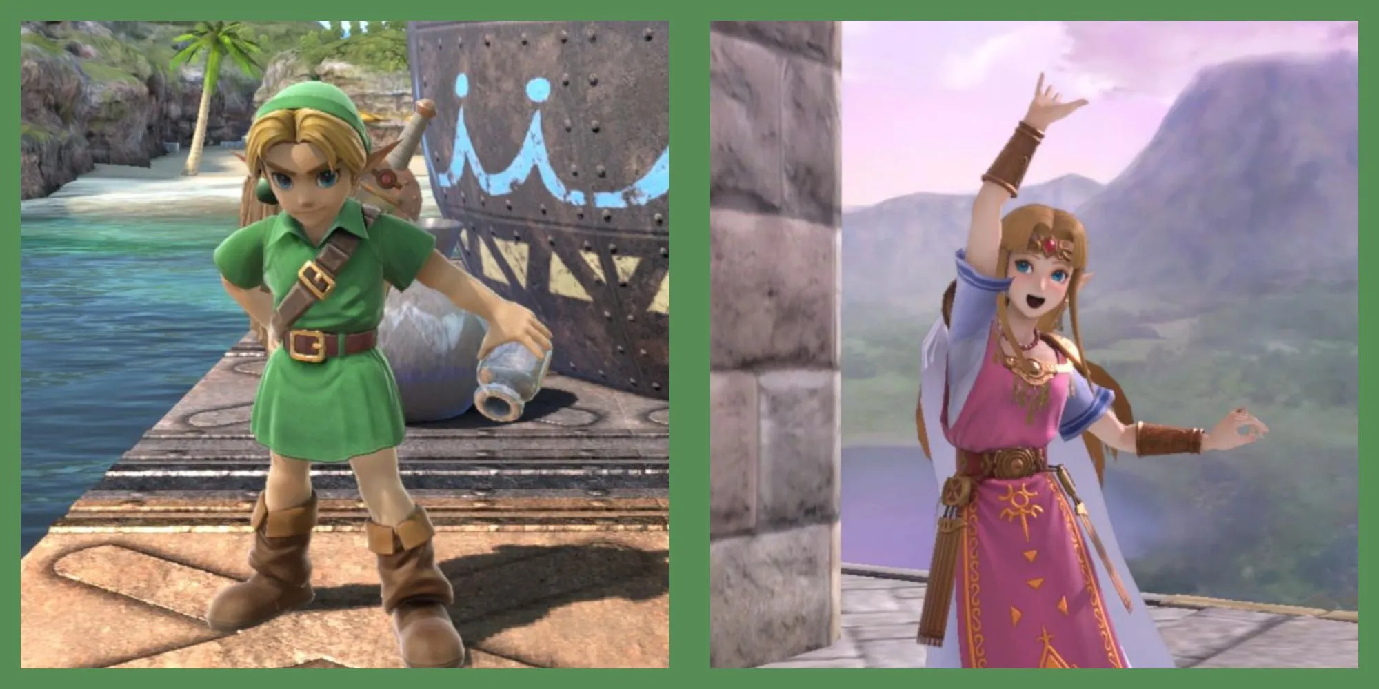 Link và công chúa Zelda trong Super Smash Bros thể hiện sức mạnh Triforce