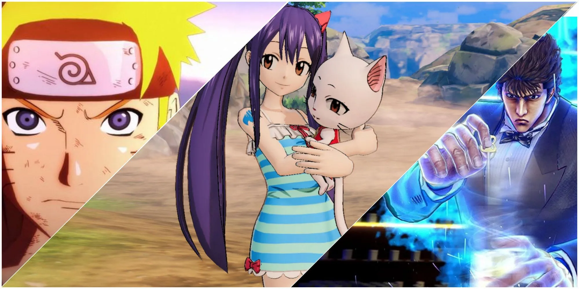 Một bức ảnh nền công nghệ cao với hình ảnh tổng hợp các nhân vật game anime, thể hiện sự giao thoa giữa hoạt hình và thế giới ảo
