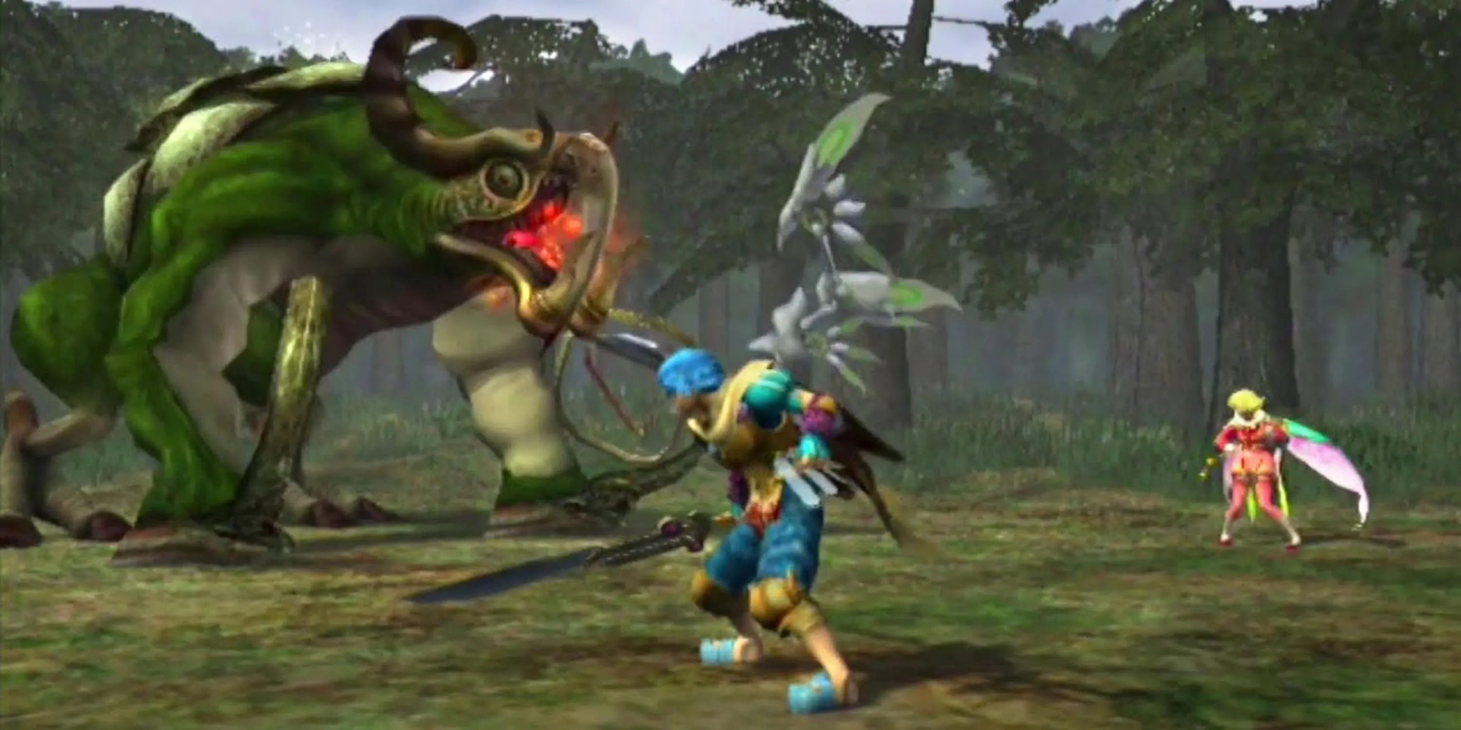 Một cảnh chiến đấu thẻ bài trong Baten Kaitos: Eternal Wings and the Lost Ocean, cho thấy đồ họa đẹp mắt và cơ chế Magnus cards độc đáo.