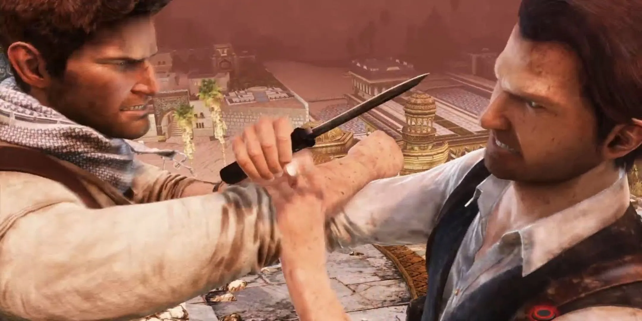 Nathan Drake giao chiến với Talbot trong trận đấu tay đôi cuối Uncharted 3: Drake's Deception