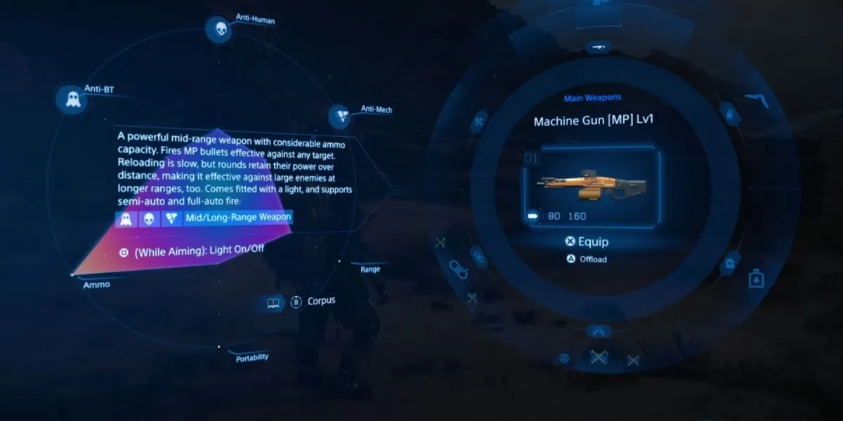 Sam Porter Bridges khai hỏa Súng máy (MP) Lv1 trong Death Stranding 2, vũ khí duy trì áp lực lên kẻ địch