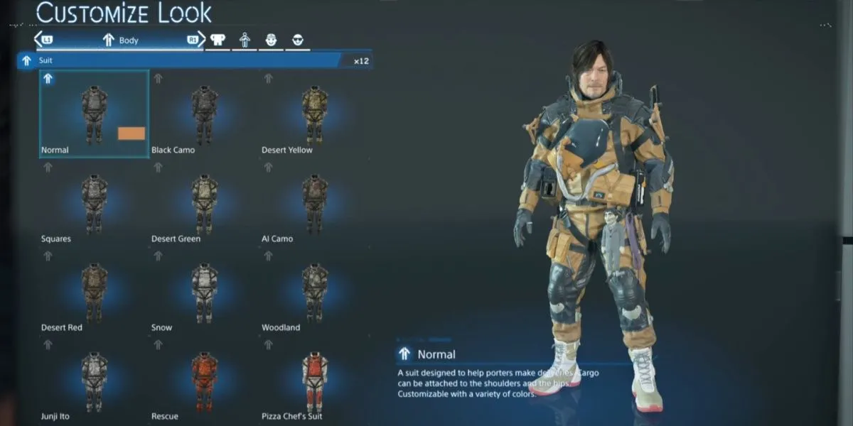 Sam Porter Bridges mặc bộ Trang phục Tiêu Chuẩn trong Death Stranding 2: On the Beach