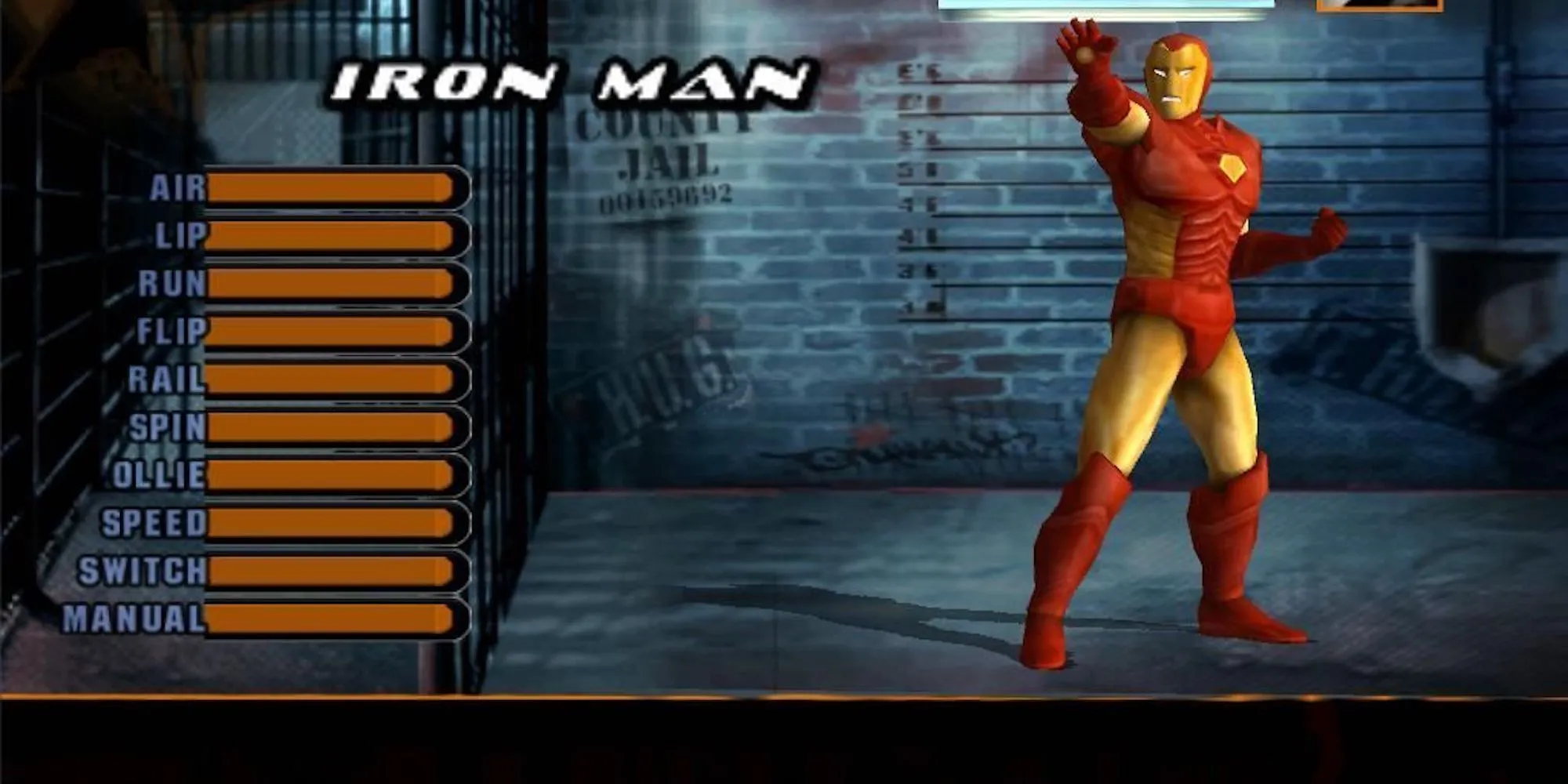Siêu anh hùng Iron Man đang trượt ván điêu luyện trong Tony Hawk's Underground.