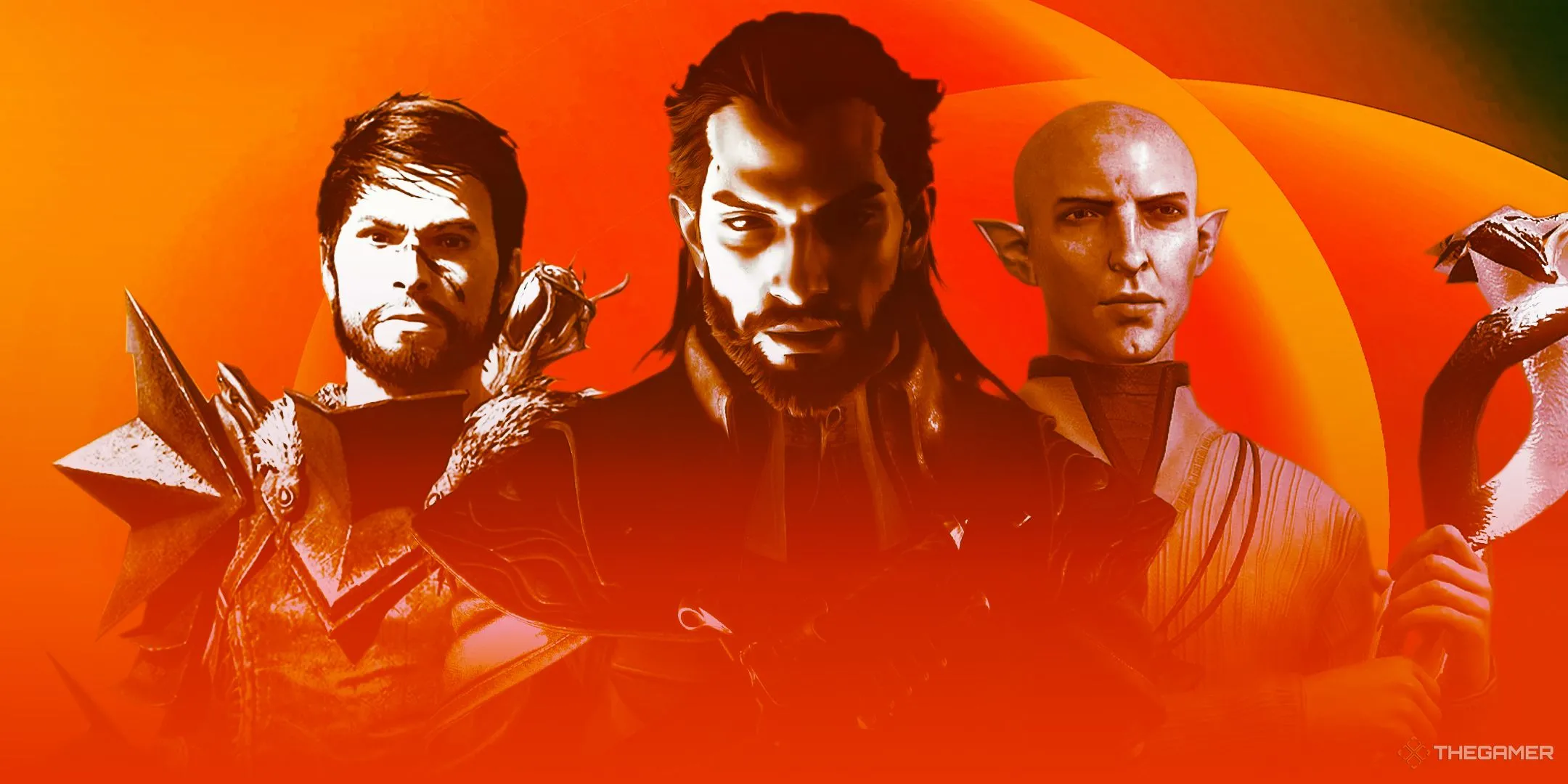 So sánh hình ảnh các nhân vật chính trong Dragon Age 2 (Hawke), Dragon Age: The Veilguard (Lucanis) và Solas trong Dragon Age: Inquisition, minh họa sự tiến hóa của series game nhập vai Dragon Age qua các thế hệ.