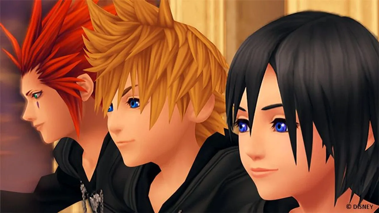 Sora và các đồng đội đối mặt với một nhóm Heartless, kẻ thù biểu tượng của series Kingdom Hearts, trong một môi trường tối tăm, nhấn mạnh yếu tố giả tưởng đen tối.
