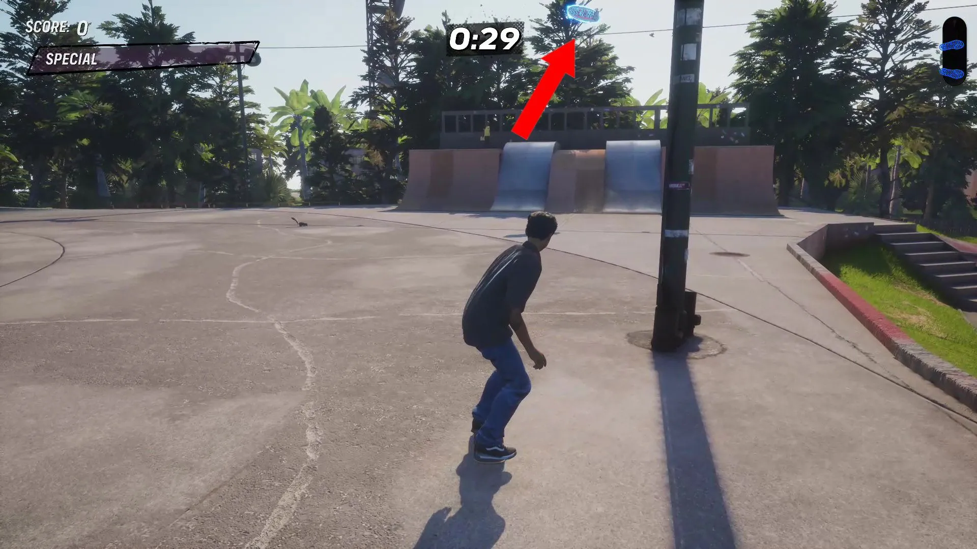 Stat Point thứ hai nằm trên đỉnh đài phun ở khu vực phía sau trong Tony Hawk’s Pro Skater 3 + 4