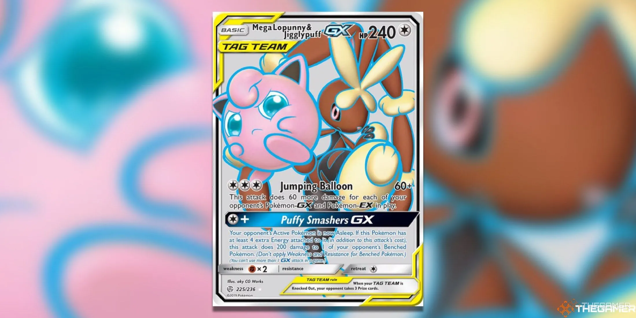 Thẻ bài Mega Lopunny & Jigglypuff GX phiên bản Full Art từ bộ Cosmic Eclipse trong Pokémon TCG
